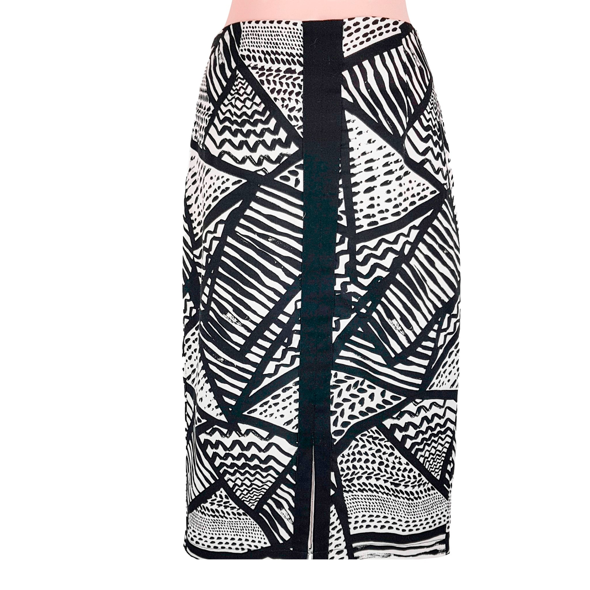 PORTMANS Work Party Pencil Skirt Black White Geometric Patterned Abstract Art