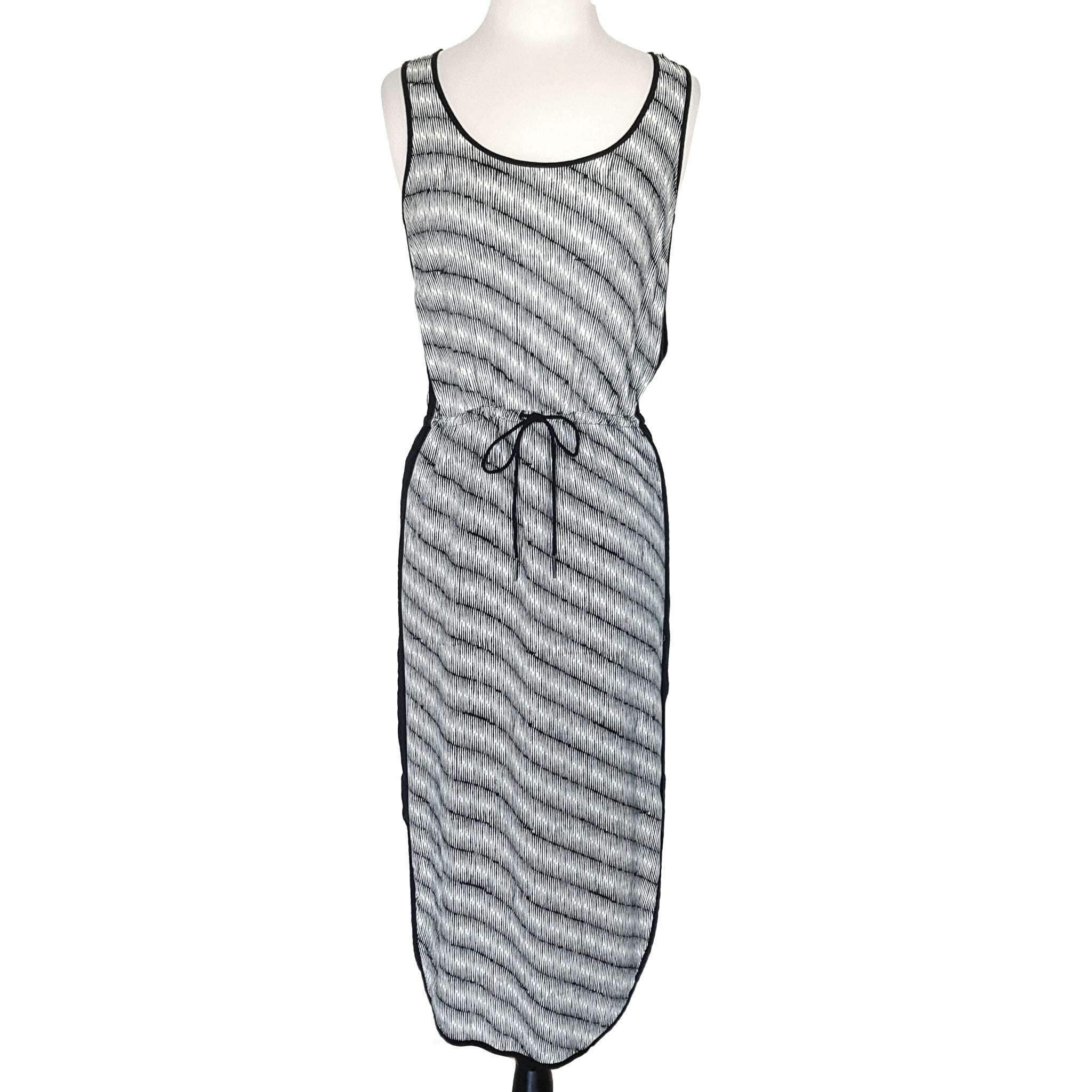 JAG Black White Maxi Dress Striped Sheath Mesh Sleeveless Elastic Waist Size 6