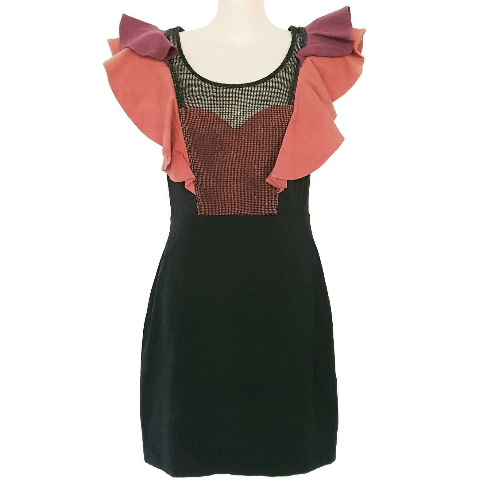 KHAMODA Black Women's Sheath Cocktail Dress Short Flutter Sleeve Scoop Neckline