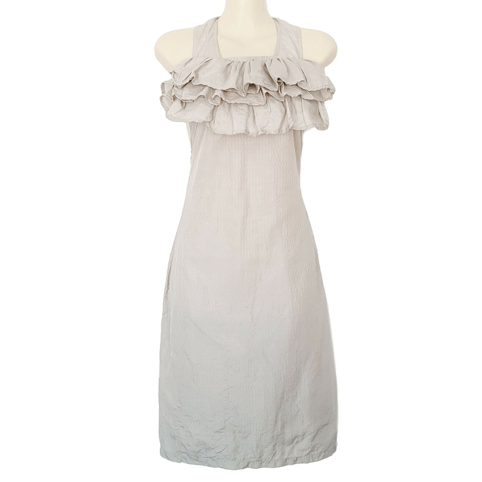 SHILLA Designer Sparkly Beige Ruffle Women's Sleeveless Halter Cocktail Dress
