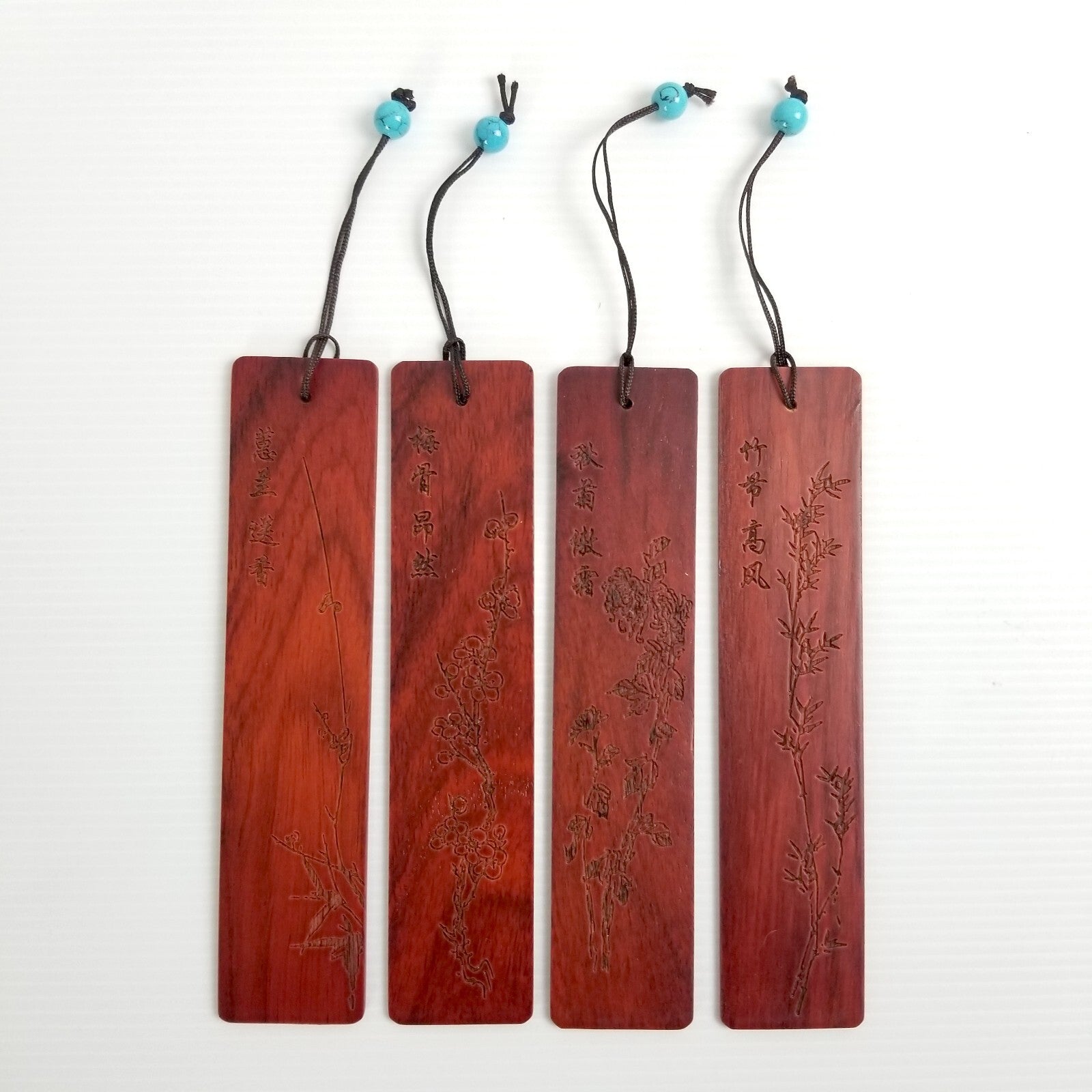 Rare Set of 4 Shanghai University of Finance & Economics Wooden Bookmarks Carved