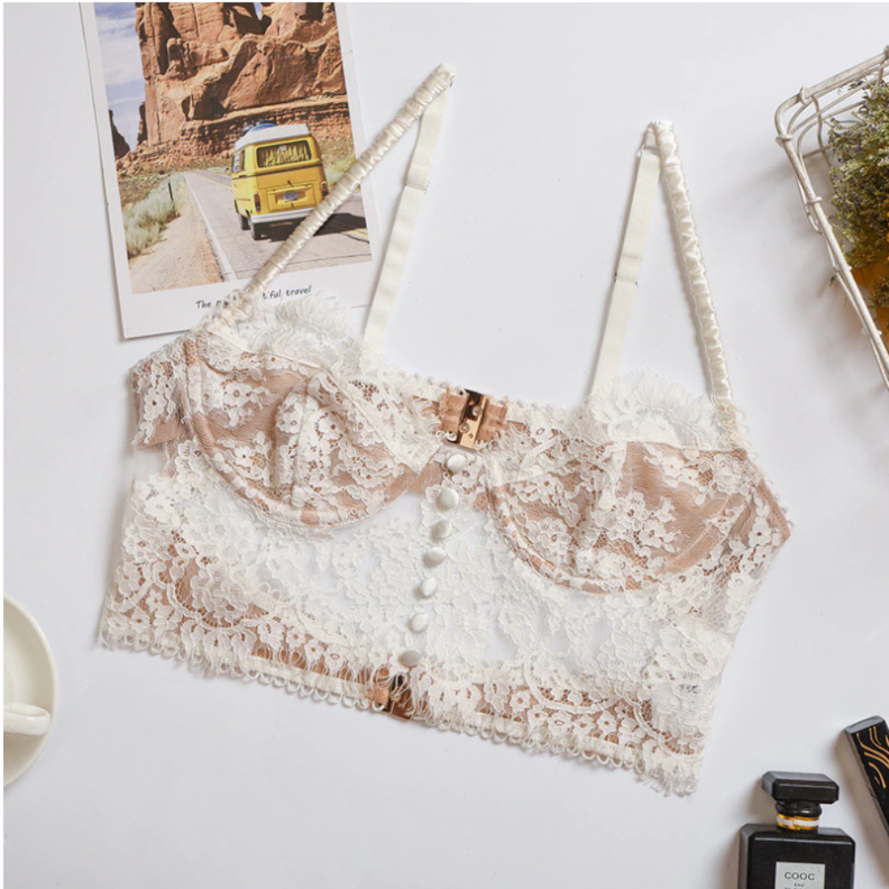 Sexy Lace White Women's Camisole Bra Underwire Backless Crop Top Lingerie Large