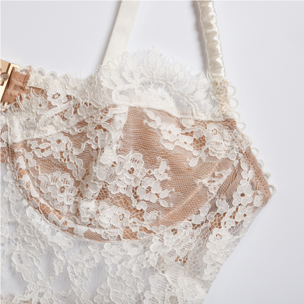 Sexy Lace White Women's Camisole Bra Underwire Backless Crop Top Lingerie Large