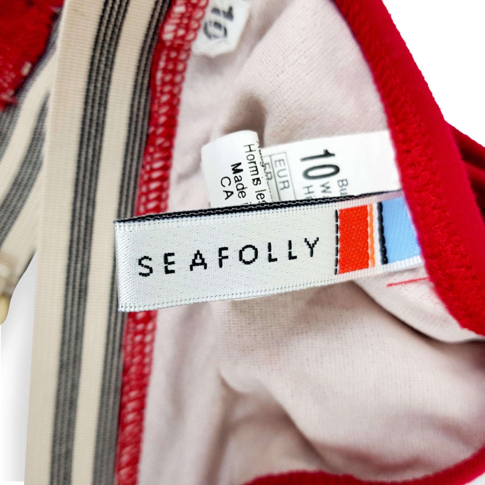 Seafolly Australia Red Triangle Bikini Top Swimwear Elasticised Stretch Size 10
