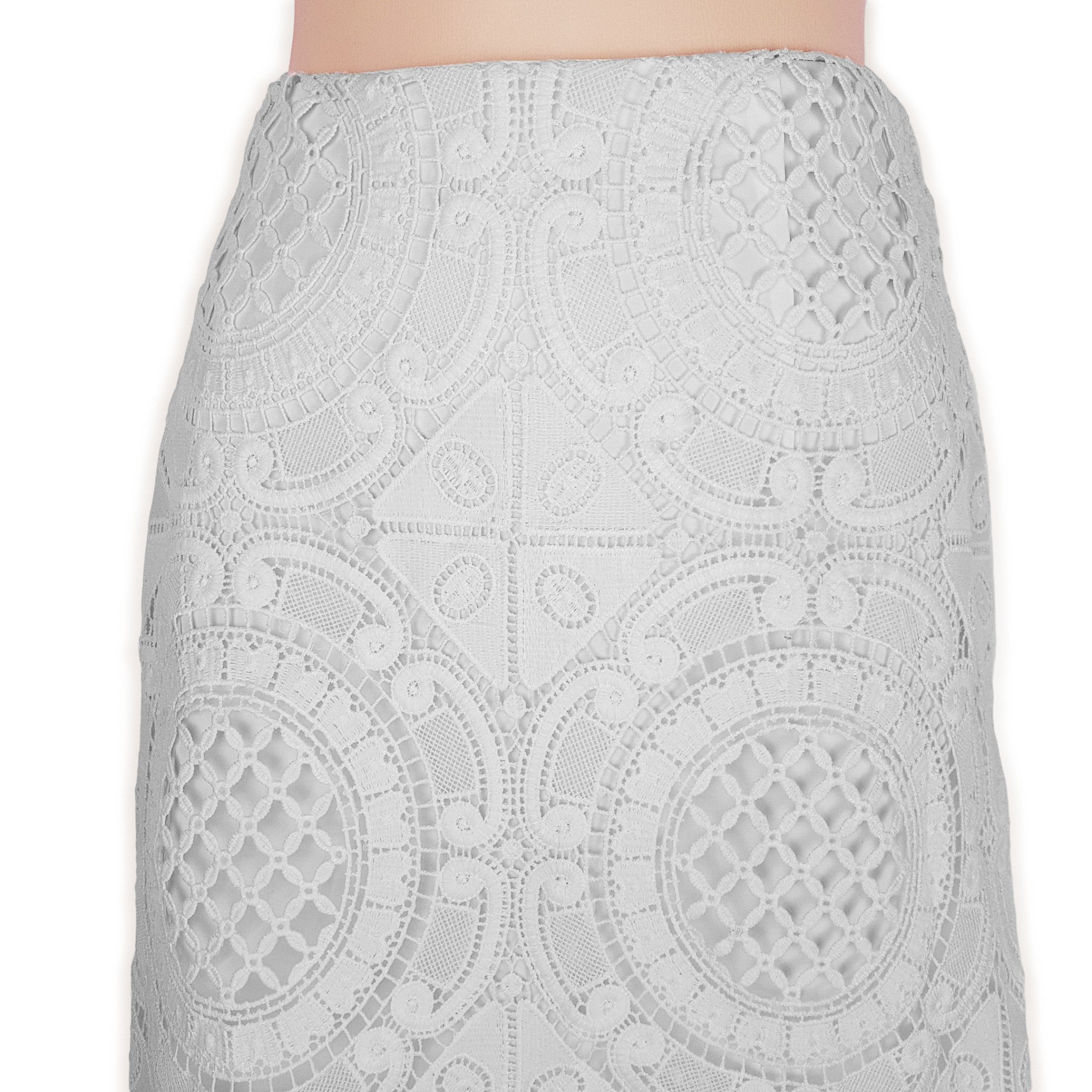 PORTMANS Elegant White Floral Knit Lace High Waist Midi Skirt Summer Size 10 M
