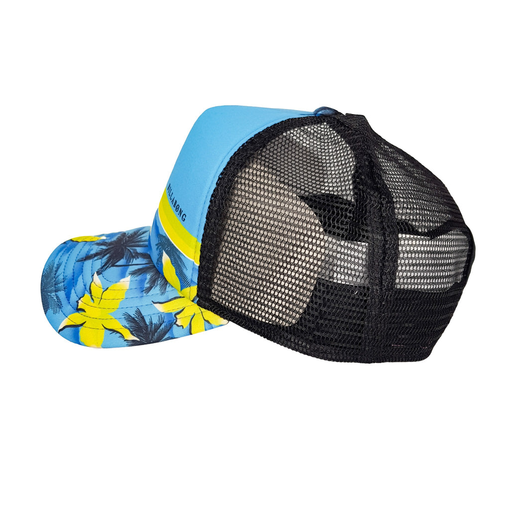 Billabong Tropical Palm Blue Yellow Trucker Cap Beach Adjustable Snapback Hat