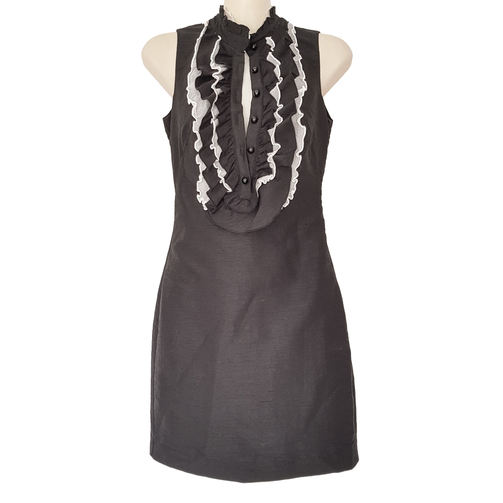 PILGRIM Eva Fantasy Dress Black White Silk Ruffle Sleeveless Sheath Dress Party