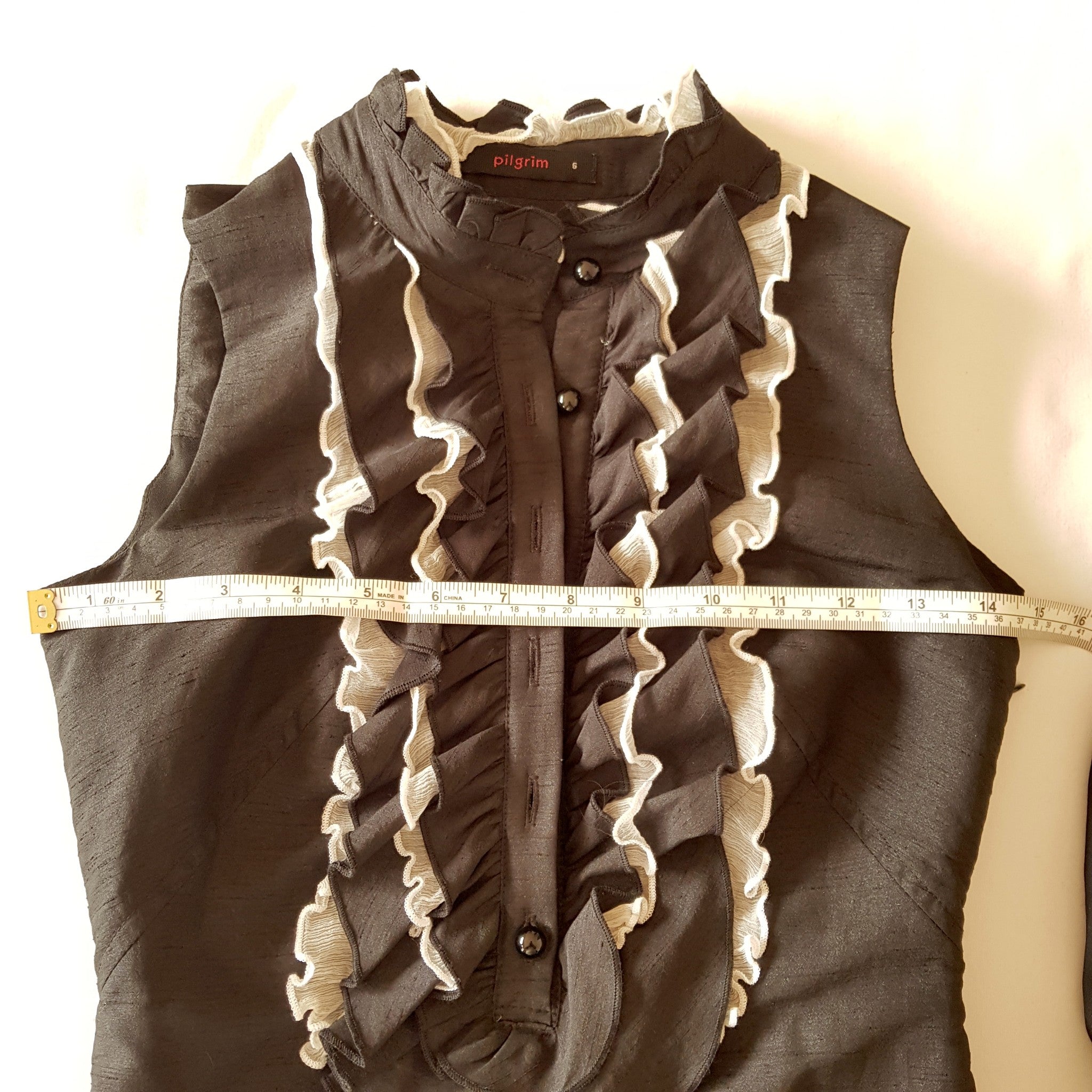 PILGRIM Eva Fantasy Dress Black White Silk Ruffle Sleeveless Sheath Dress Party