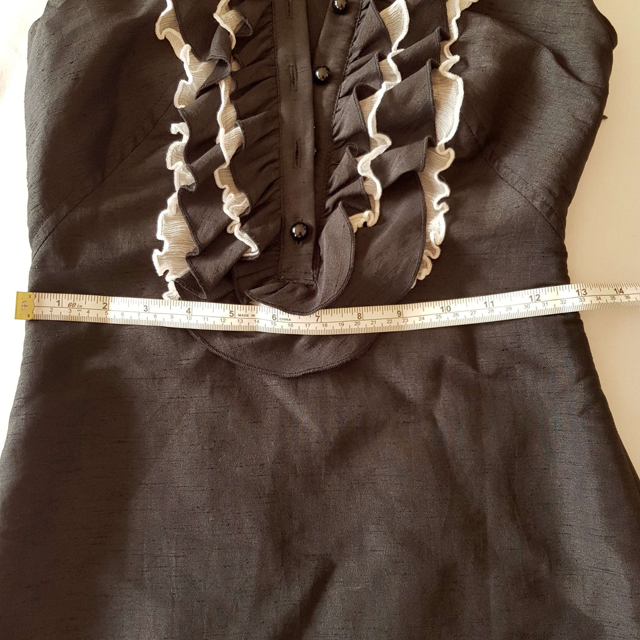 PILGRIM Eva Fantasy Dress Black White Silk Ruffle Sleeveless Sheath Dress Party
