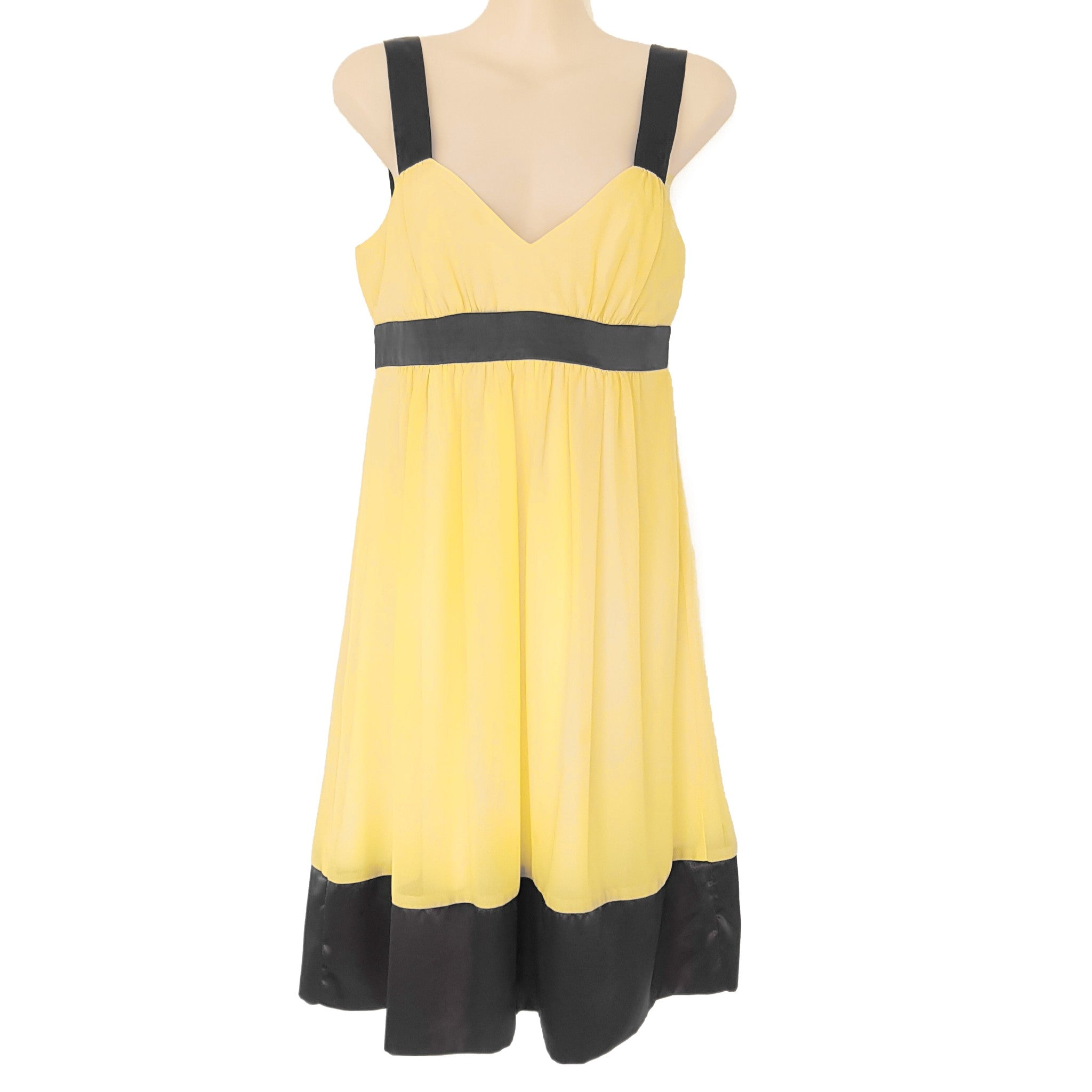 REVIEW Yellow Black Satin Chiffon Sleeveless Dress Cocktail Party Formal Wedding