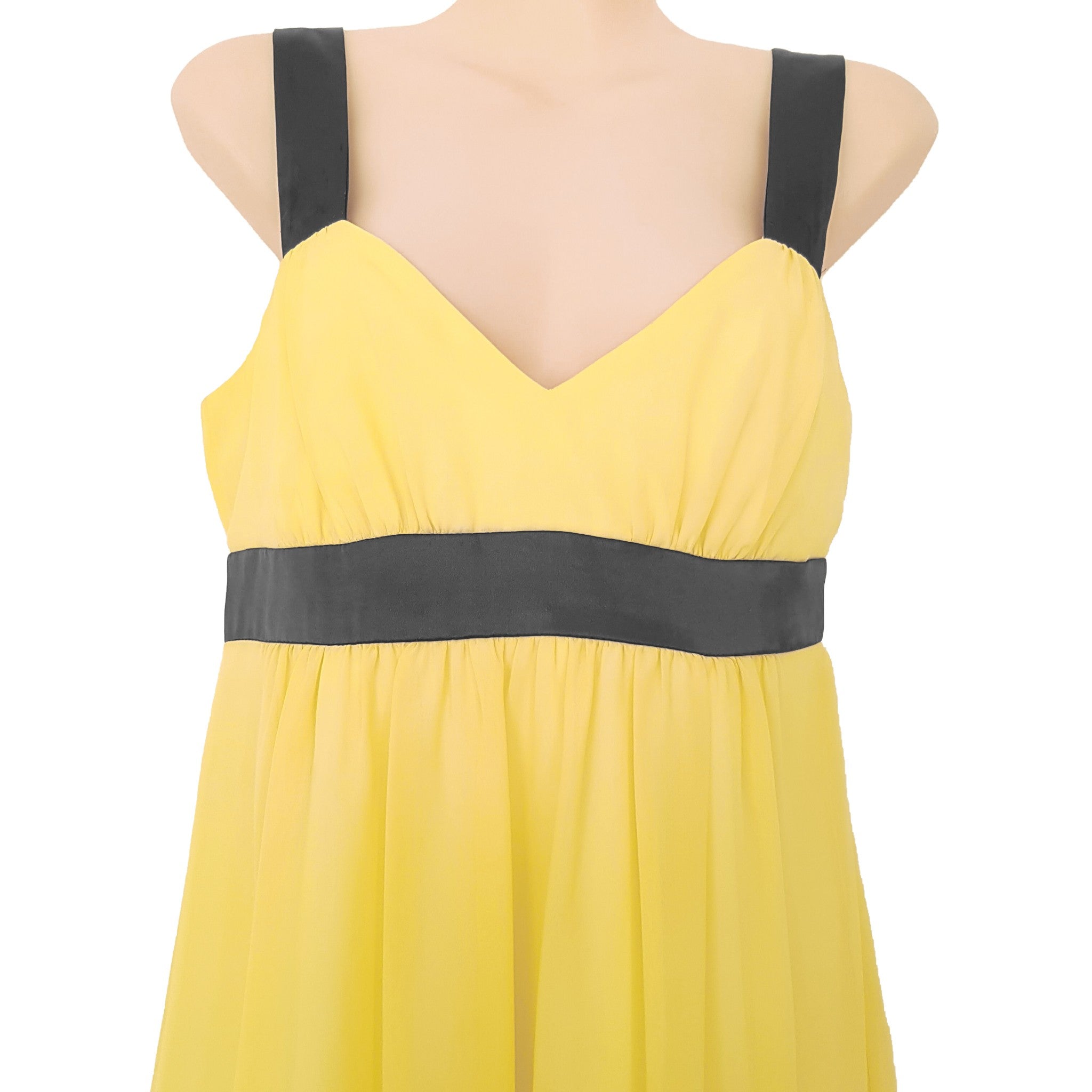 REVIEW Yellow Black Satin Chiffon Sleeveless Dress Cocktail Party Formal Wedding