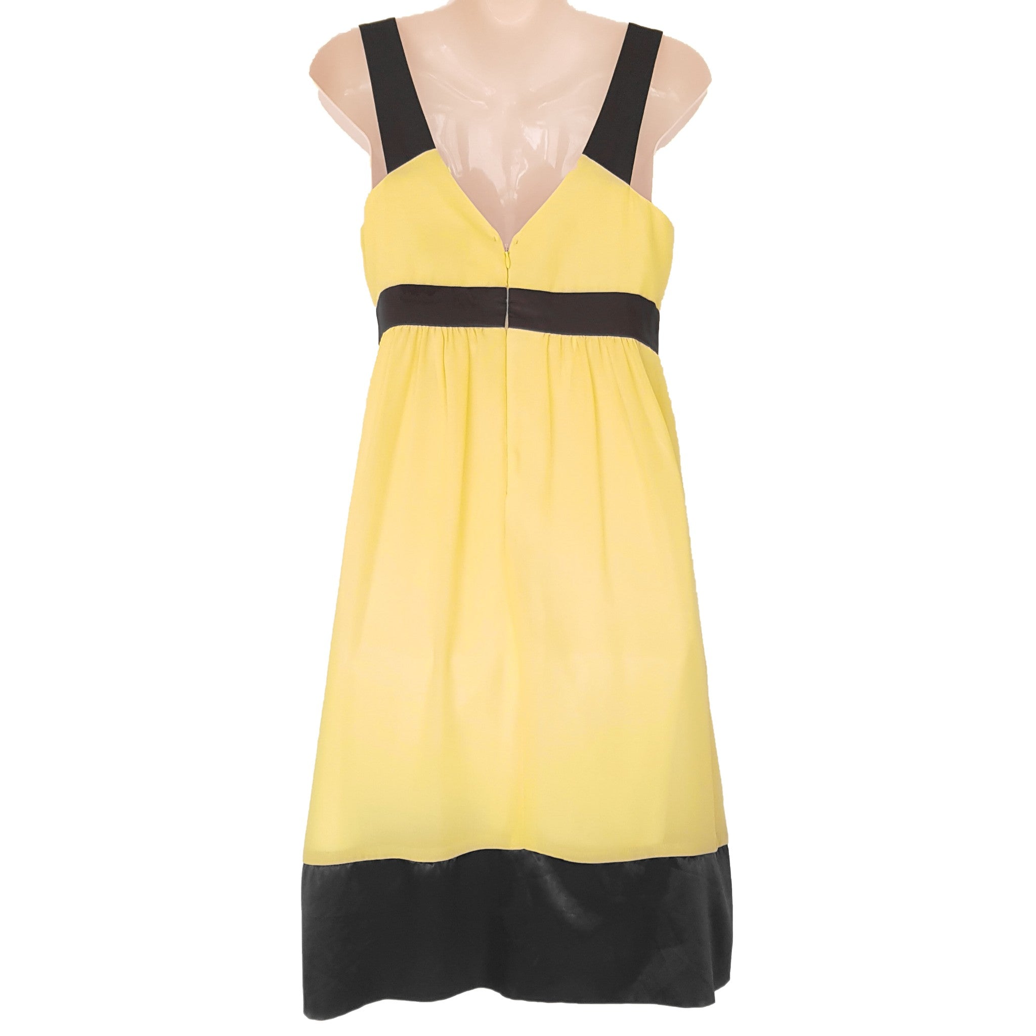 REVIEW Yellow Black Satin Chiffon Sleeveless Dress Cocktail Party Formal Wedding