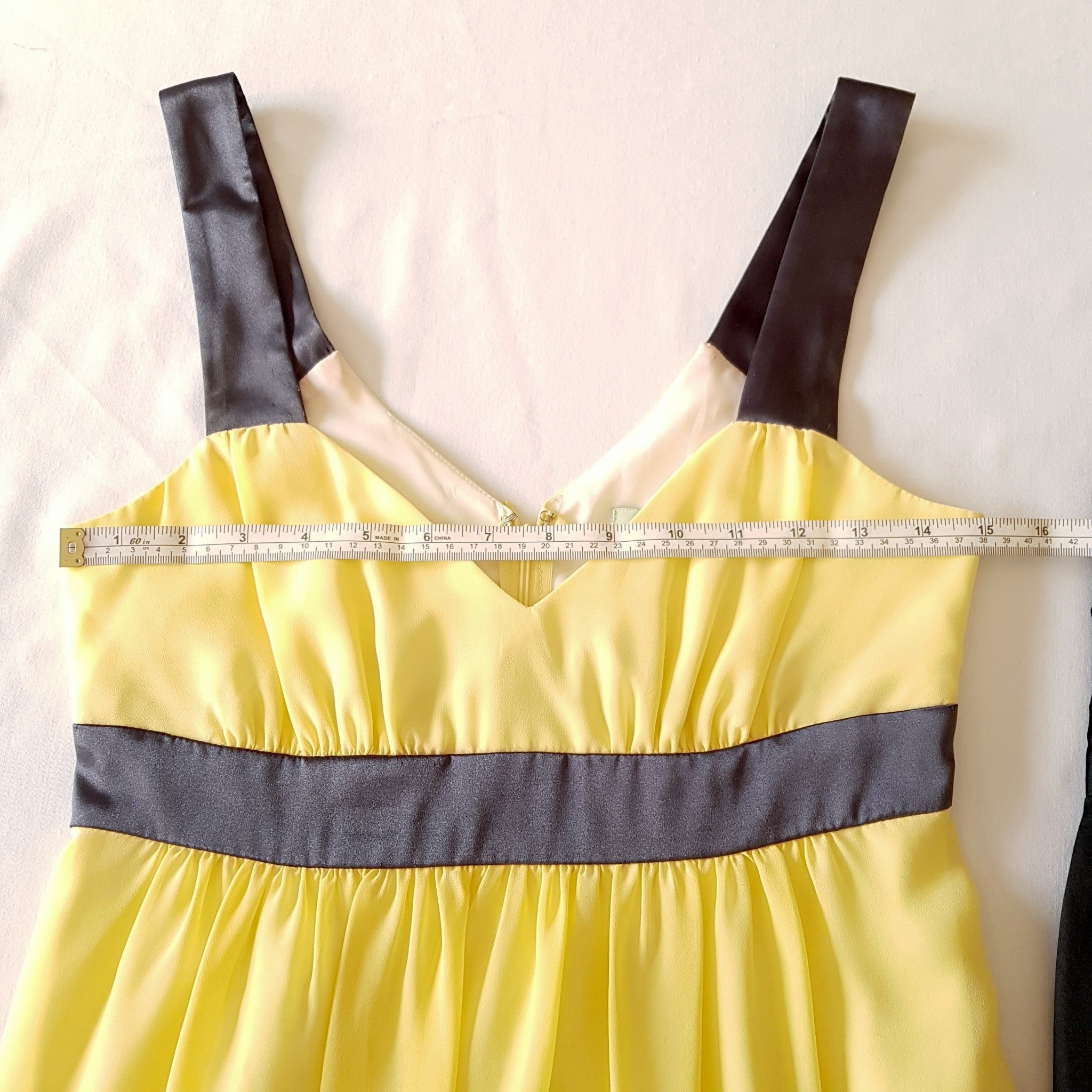 REVIEW Yellow Black Satin Chiffon Sleeveless Dress Cocktail Party Formal Wedding