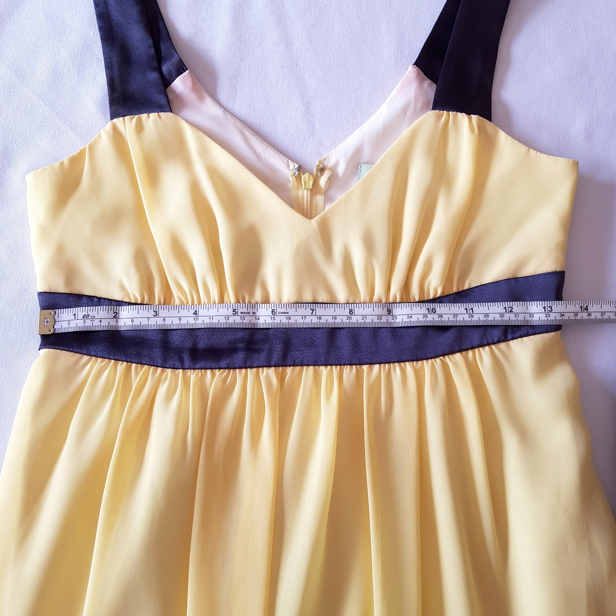 REVIEW Yellow Black Satin Chiffon Sleeveless Dress Cocktail Party Formal Wedding