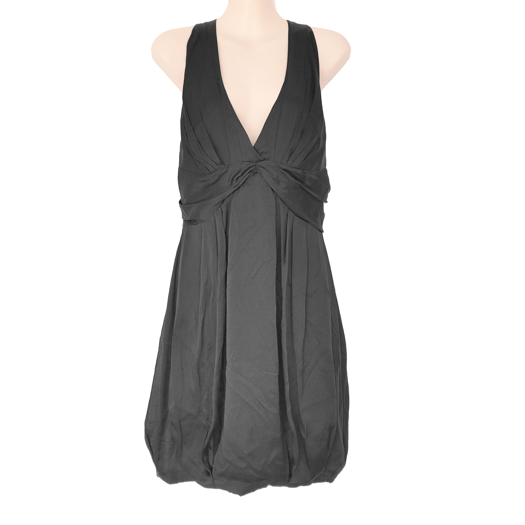 ARMANI EXCHANGE Little Black Sleeveless Women's A-Line Bubble Silk Dress V-Neck