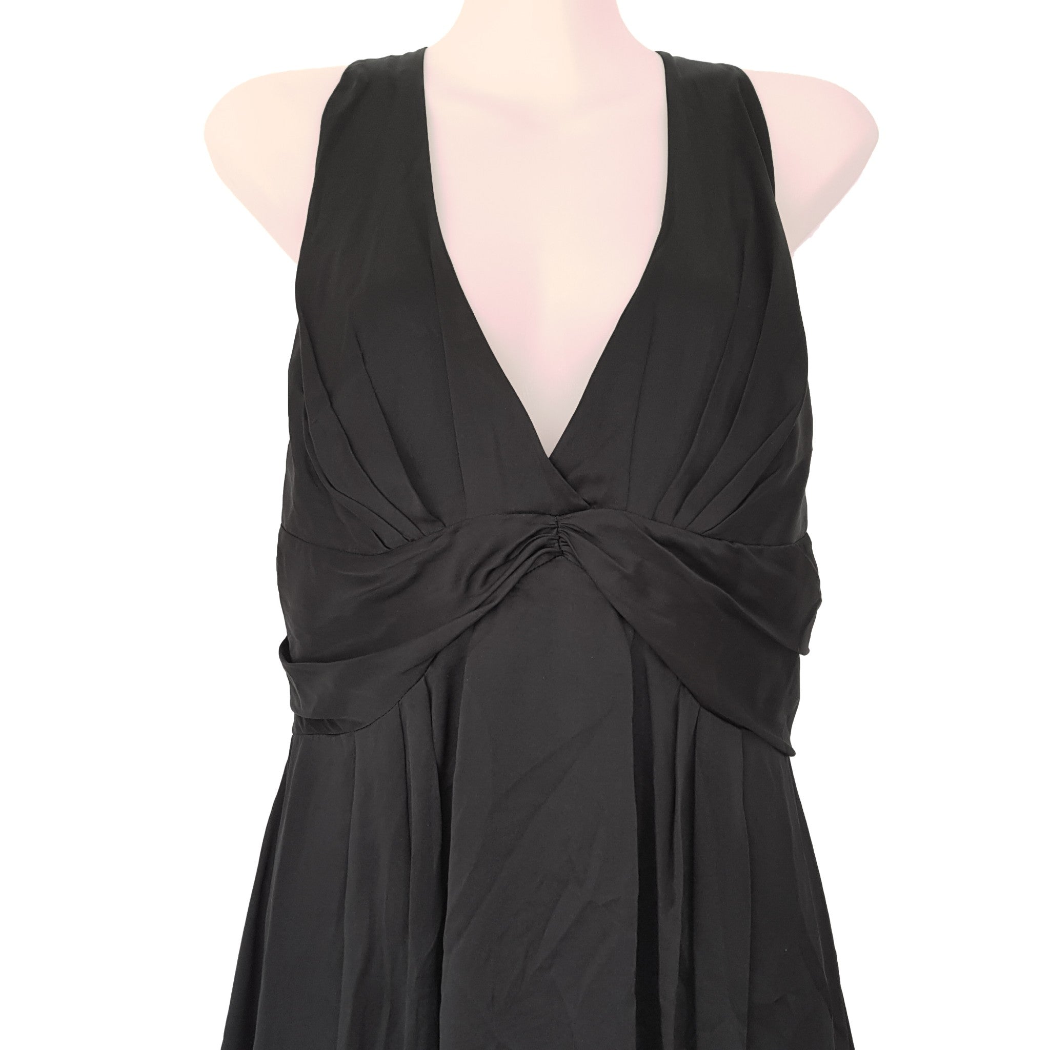 ARMANI EXCHANGE Little Black Sleeveless Women's A-Line Bubble Silk Dress V-Neck