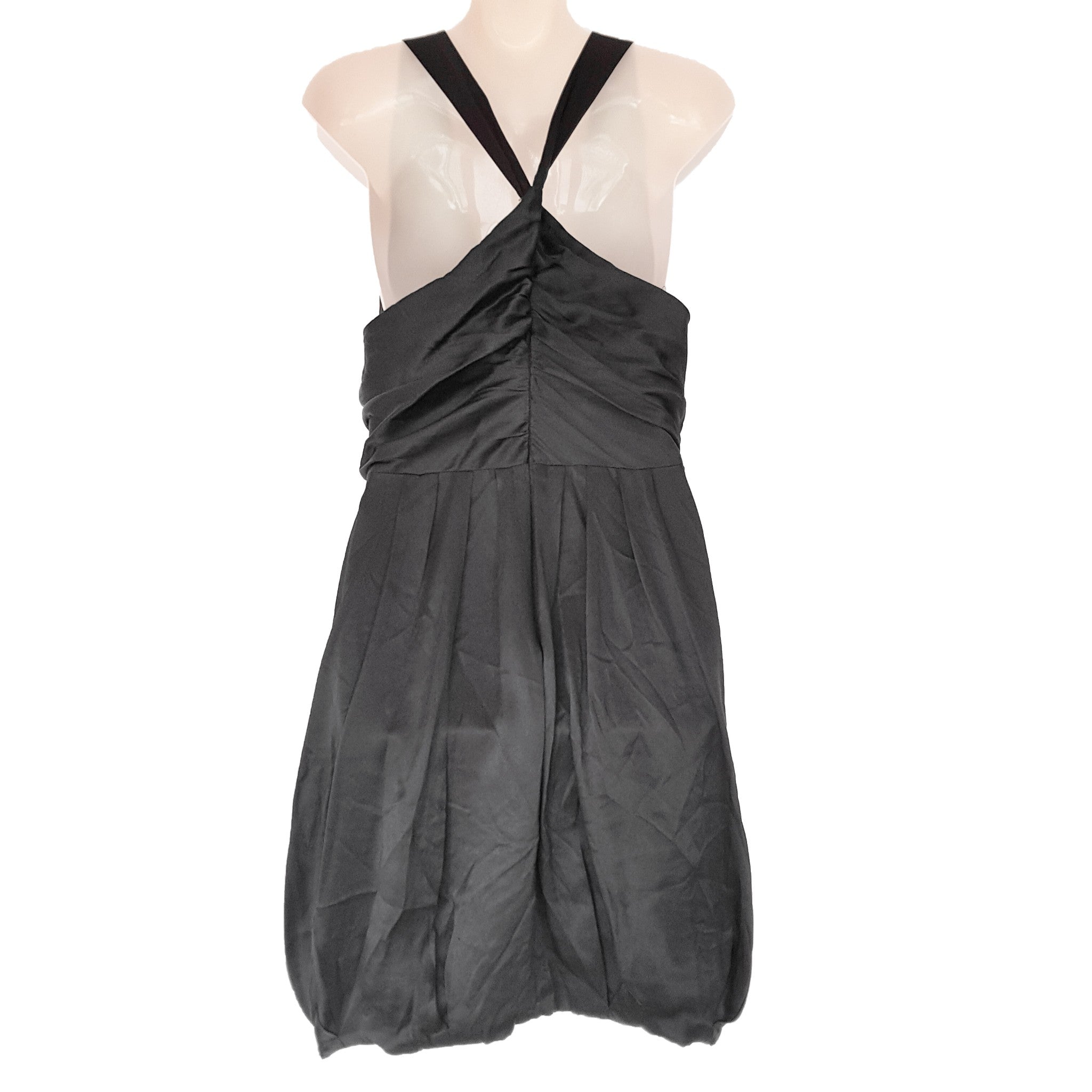 ARMANI EXCHANGE Little Black Sleeveless Women's A-Line Bubble Silk Dress V-Neck