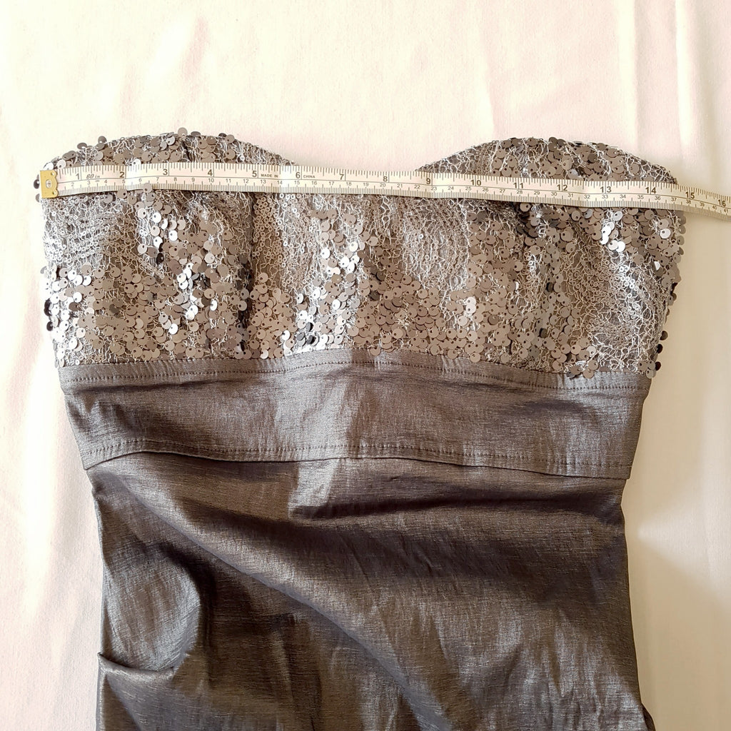 Arden B Grey Sequinned Sweetheart Strapless Dress Party Cocktail Wedding Size M