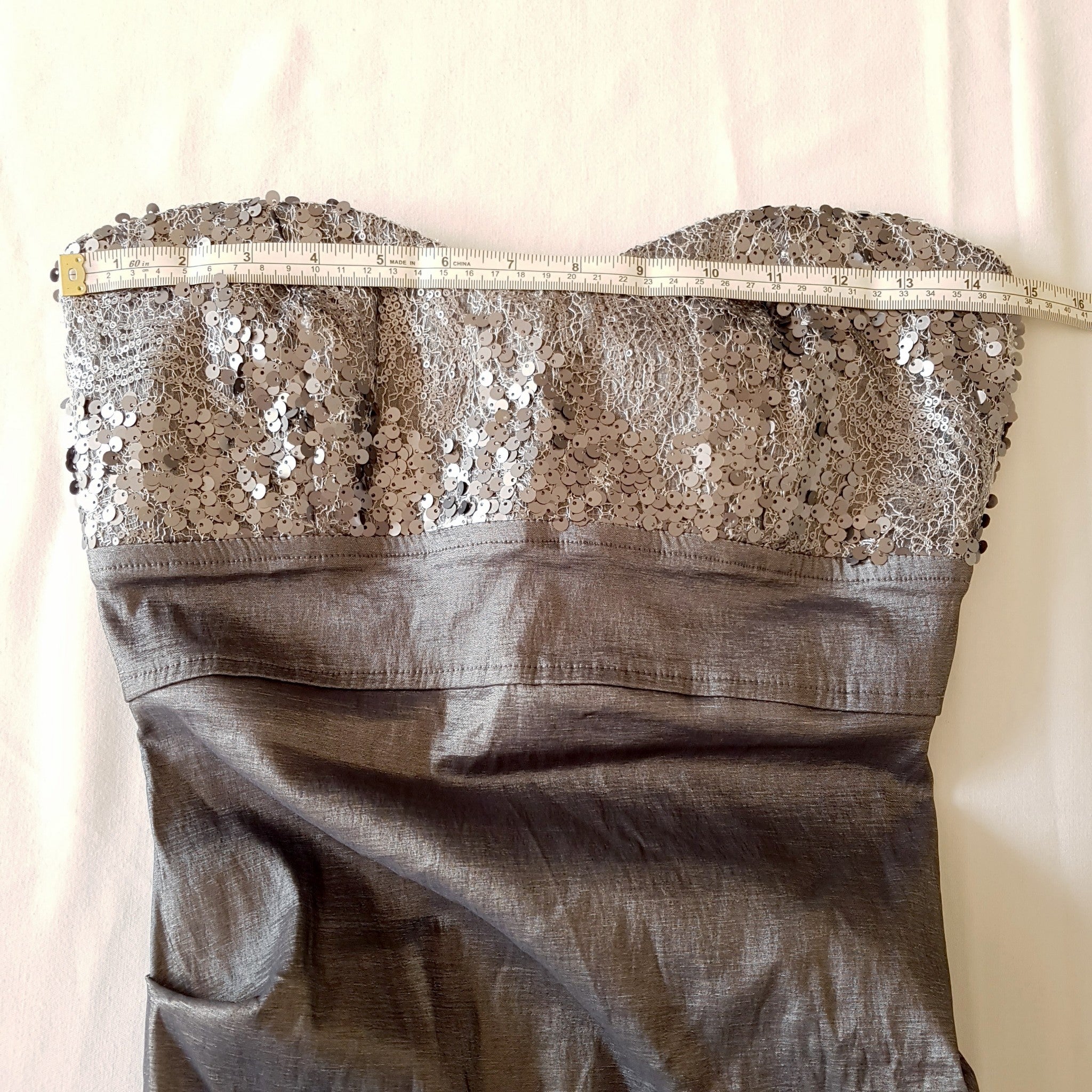 Arden B Grey Sequinned Sweetheart Strapless Dress Party Cocktail Wedding Size M