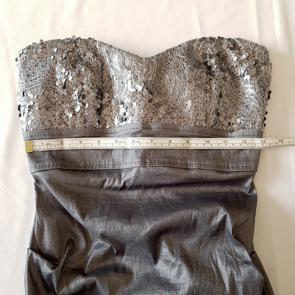 Arden B Grey Sequinned Sweetheart Strapless Dress Party Cocktail Wedding Size M