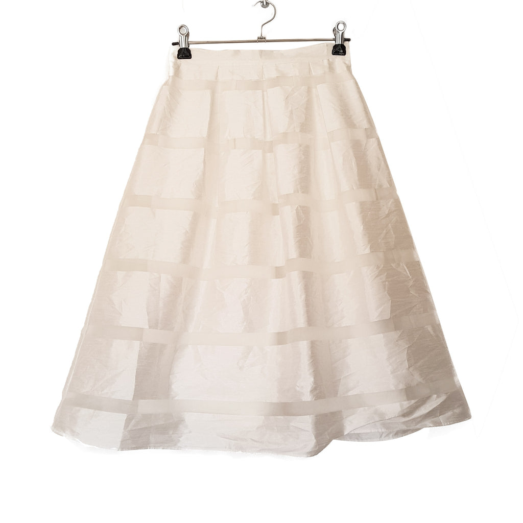 FOREVER NEW Designer White Mesh Semi-Transparent Striped Pleated A-Line Skirt 6