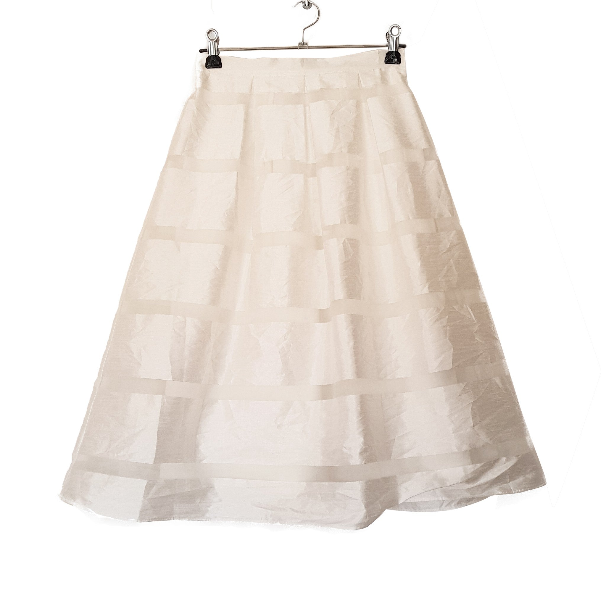 FOREVER NEW Designer White Mesh Semi-Transparent Striped Pleated A-Line Skirt 6