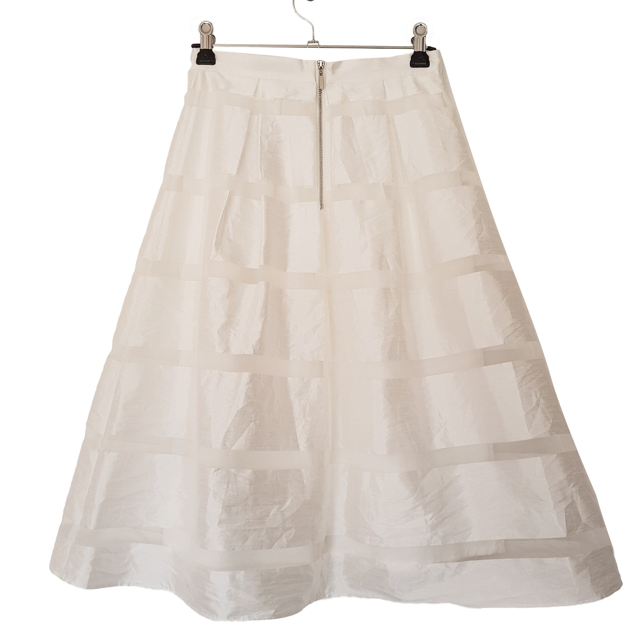 FOREVER NEW Designer White Mesh Semi-Transparent Striped Pleated A-Line Skirt 6