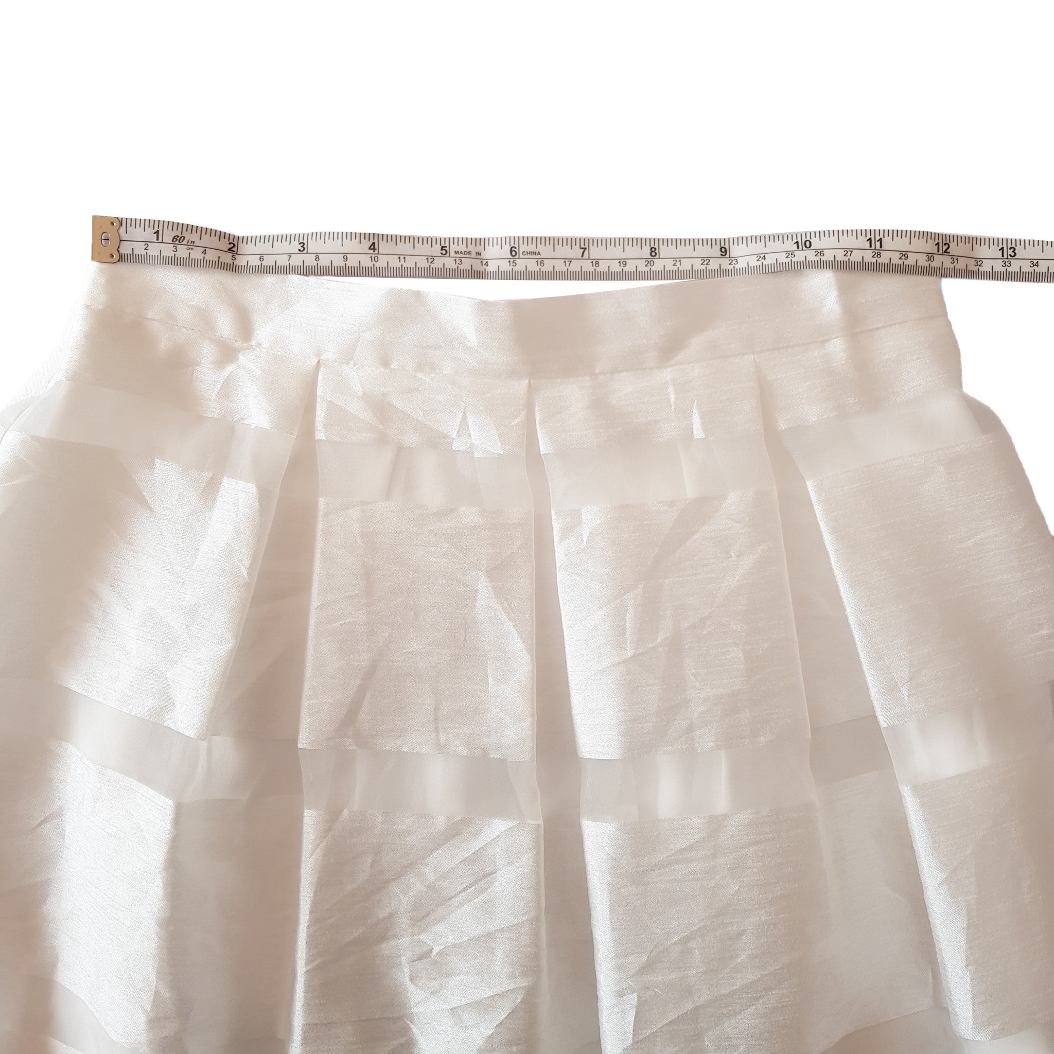 FOREVER NEW Designer White Mesh Semi-Transparent Striped Pleated A-Line Skirt 6