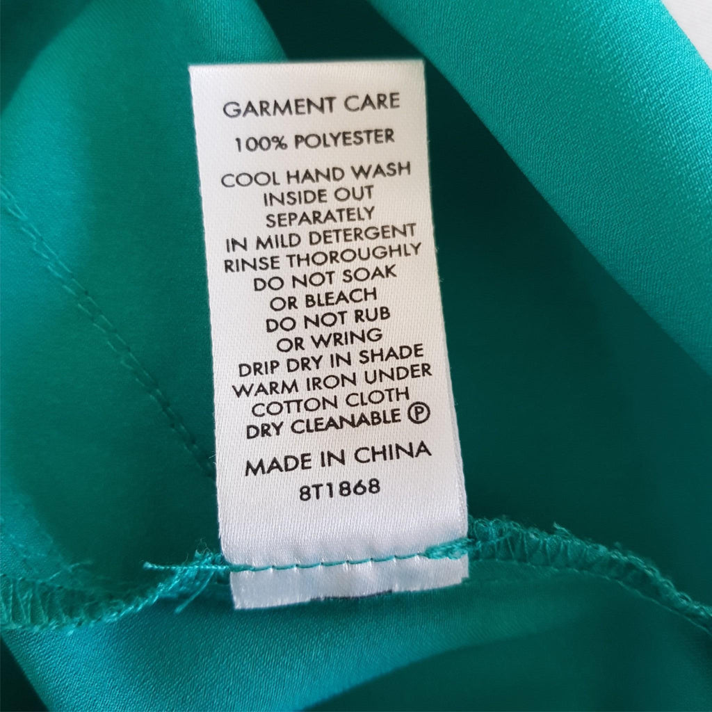 Diana Ferrari Satin Green Ruffle Blouse 10 M Top V-Neck Short Sleeves Workwear