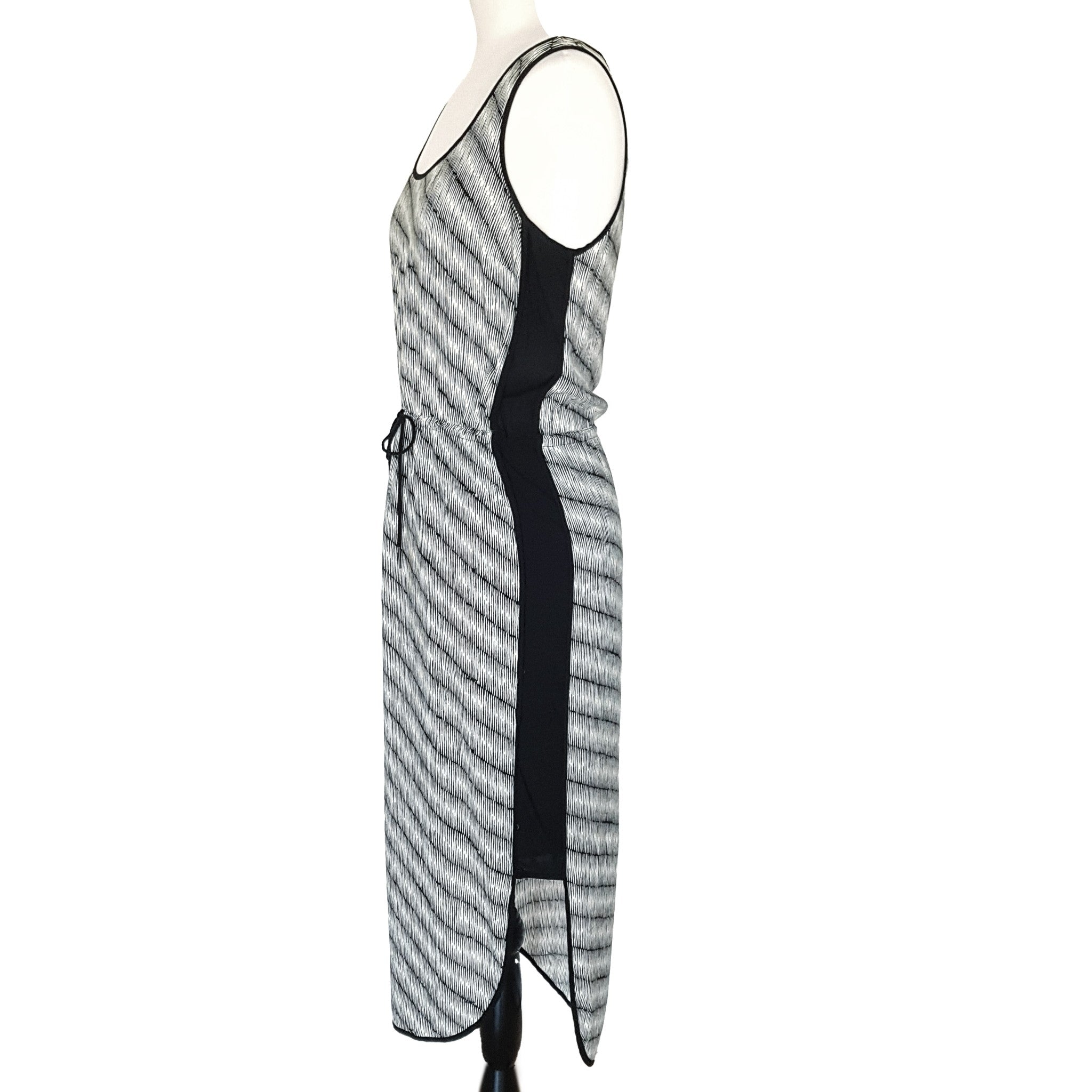 JAG Black White Maxi Dress Striped Sheath Mesh Sleeveless Elastic Waist Size 6