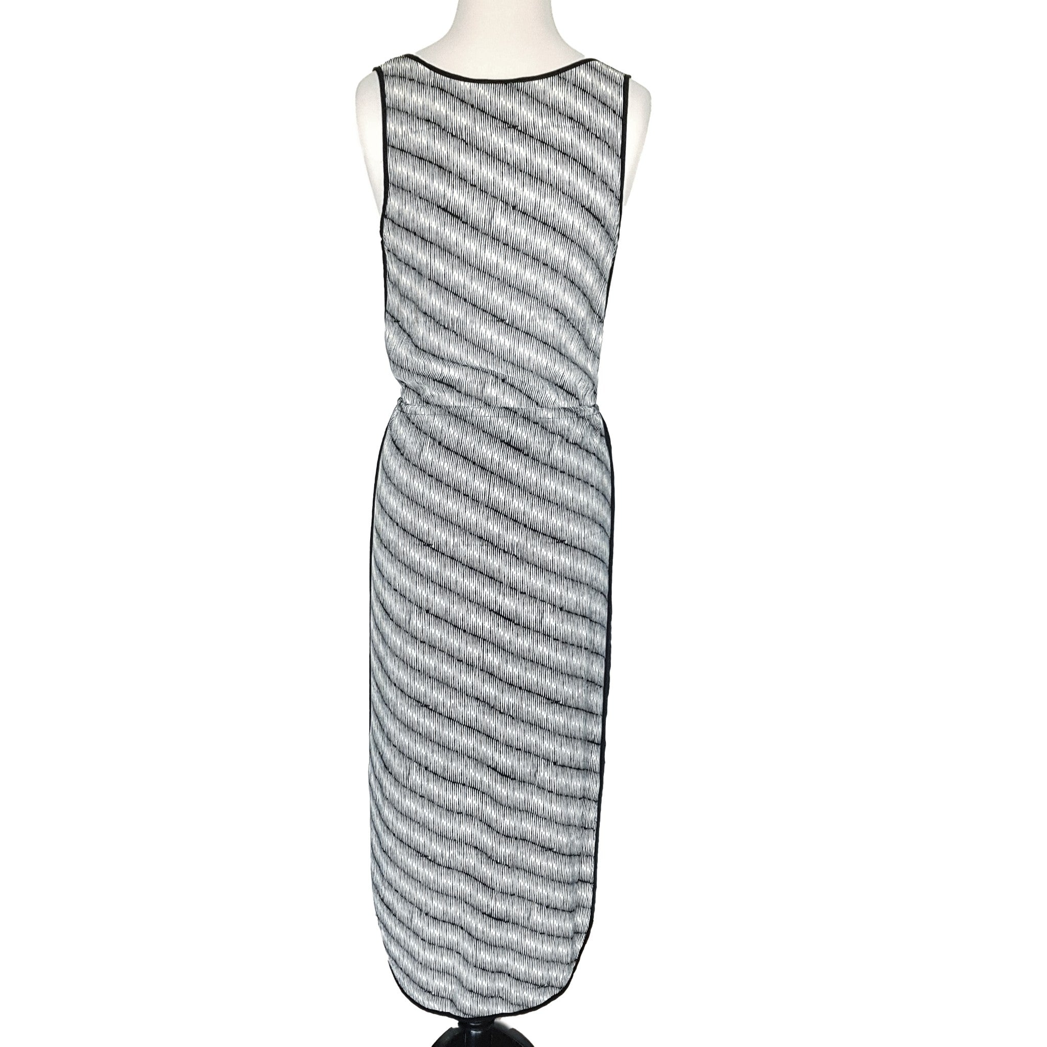JAG Black White Maxi Dress Striped Sheath Mesh Sleeveless Elastic Waist Size 6