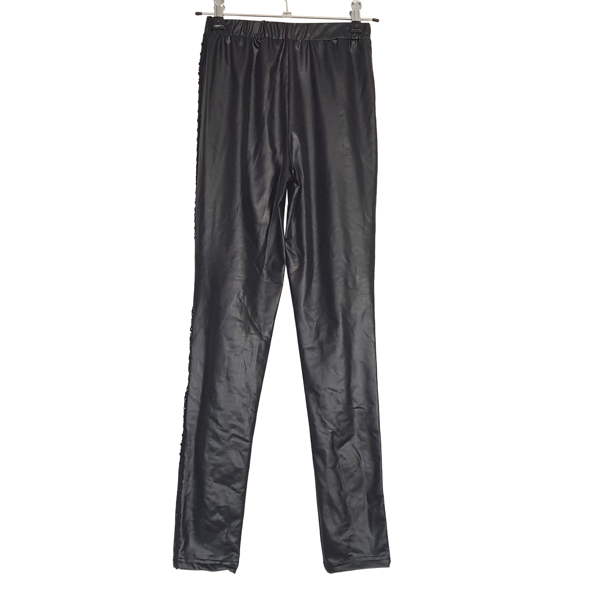 Women's Black Satin Lace Slim Fit Fashion Pants Elastic Waist Pullover Jeggings