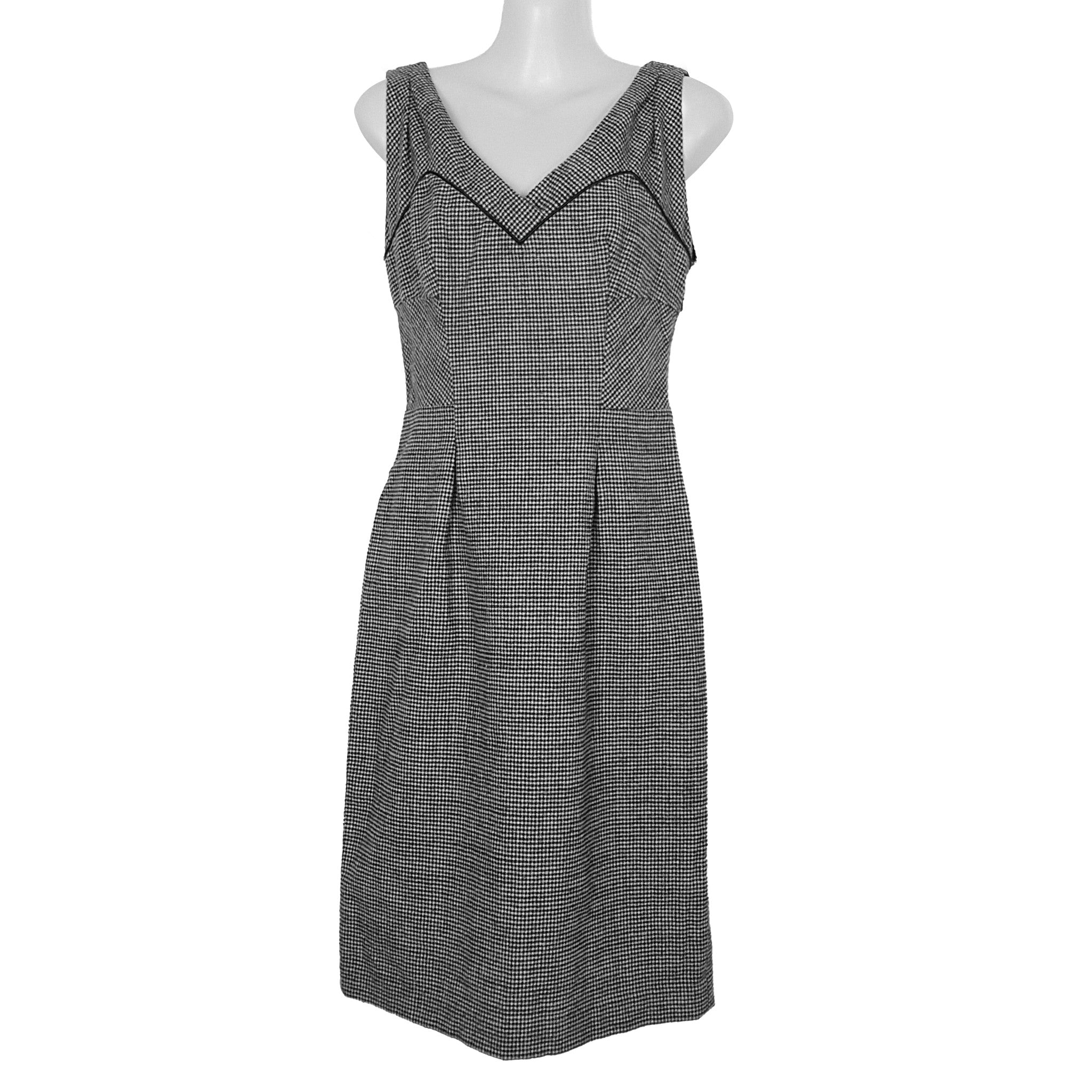 Diane Von Furstenberg Raisa Wool Black White Houndstooth Sleeveless Dress Size 4