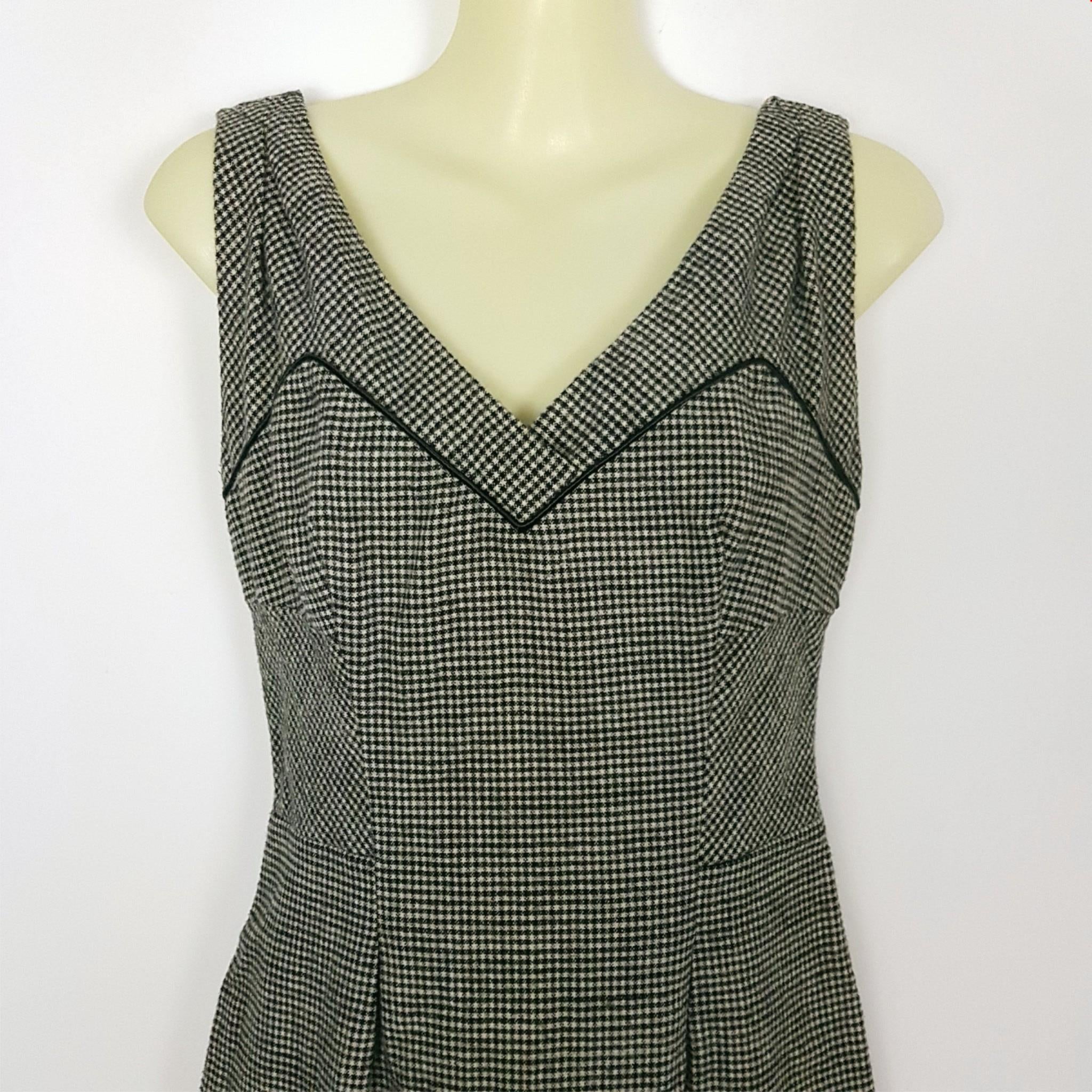 Diane Von Furstenberg Raisa Wool Black White Houndstooth Sleeveless Dress Size 4