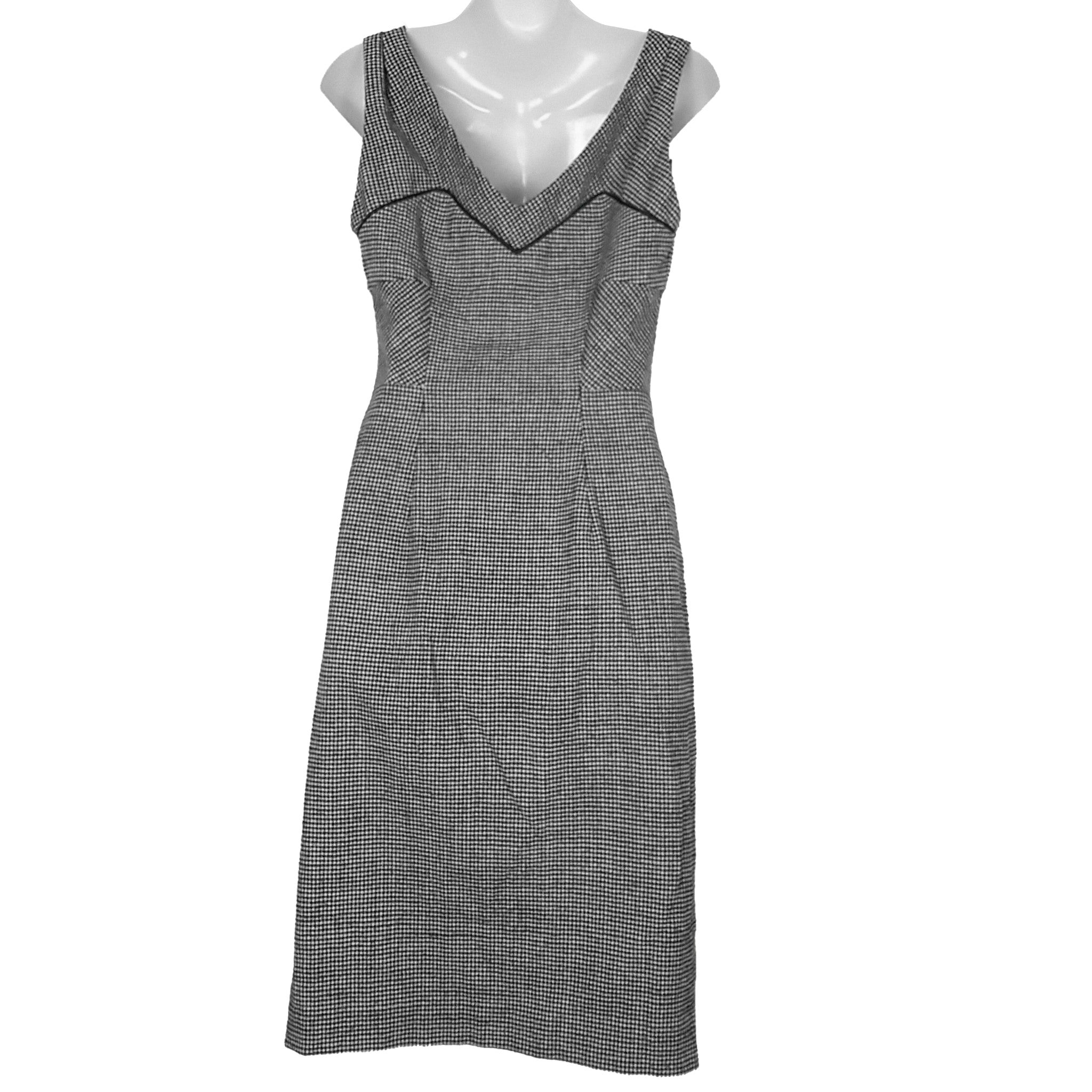 Diane Von Furstenberg Raisa Wool Black White Houndstooth Sleeveless Dress Size 4