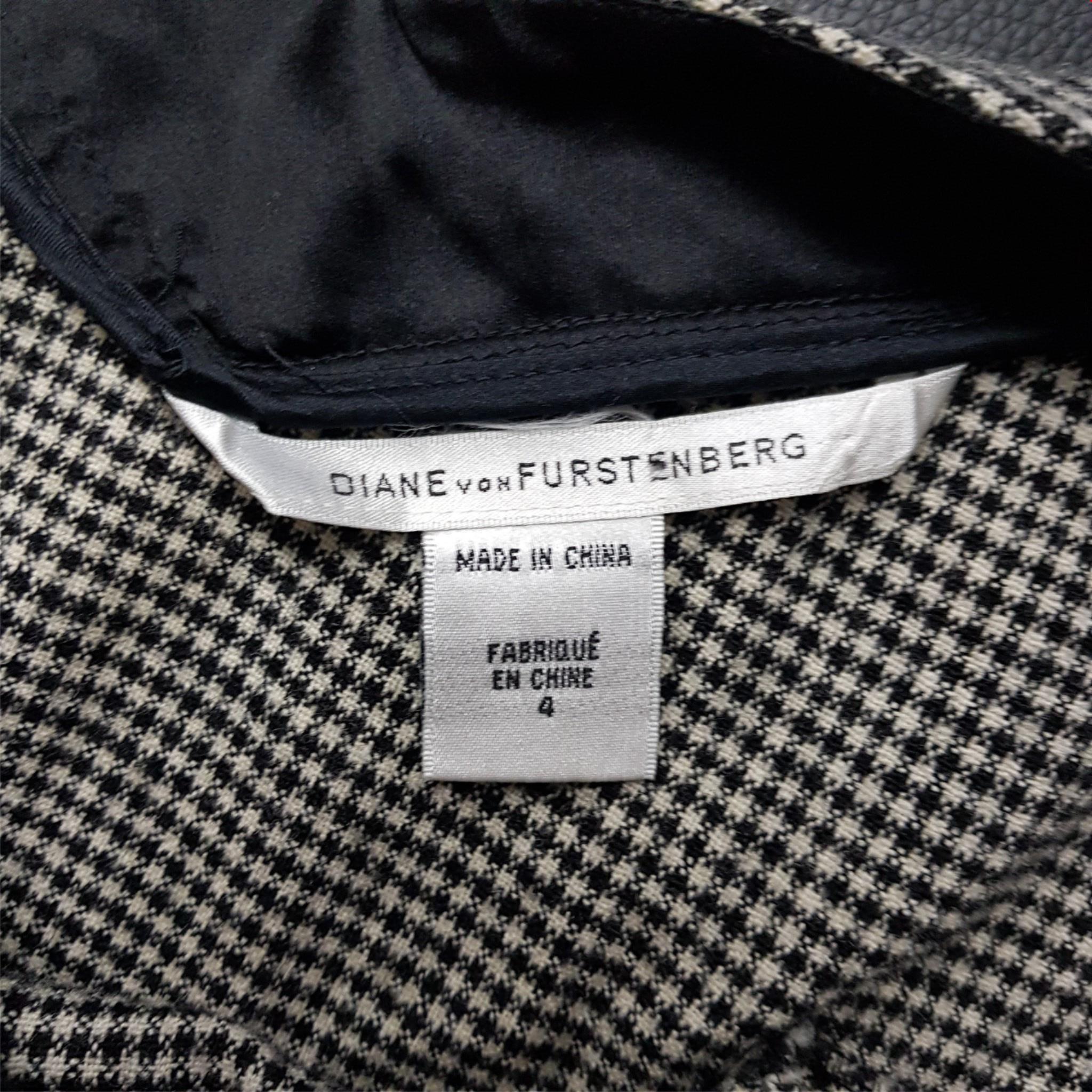 Diane Von Furstenberg Raisa Wool Black White Houndstooth Sleeveless Dress Size 4