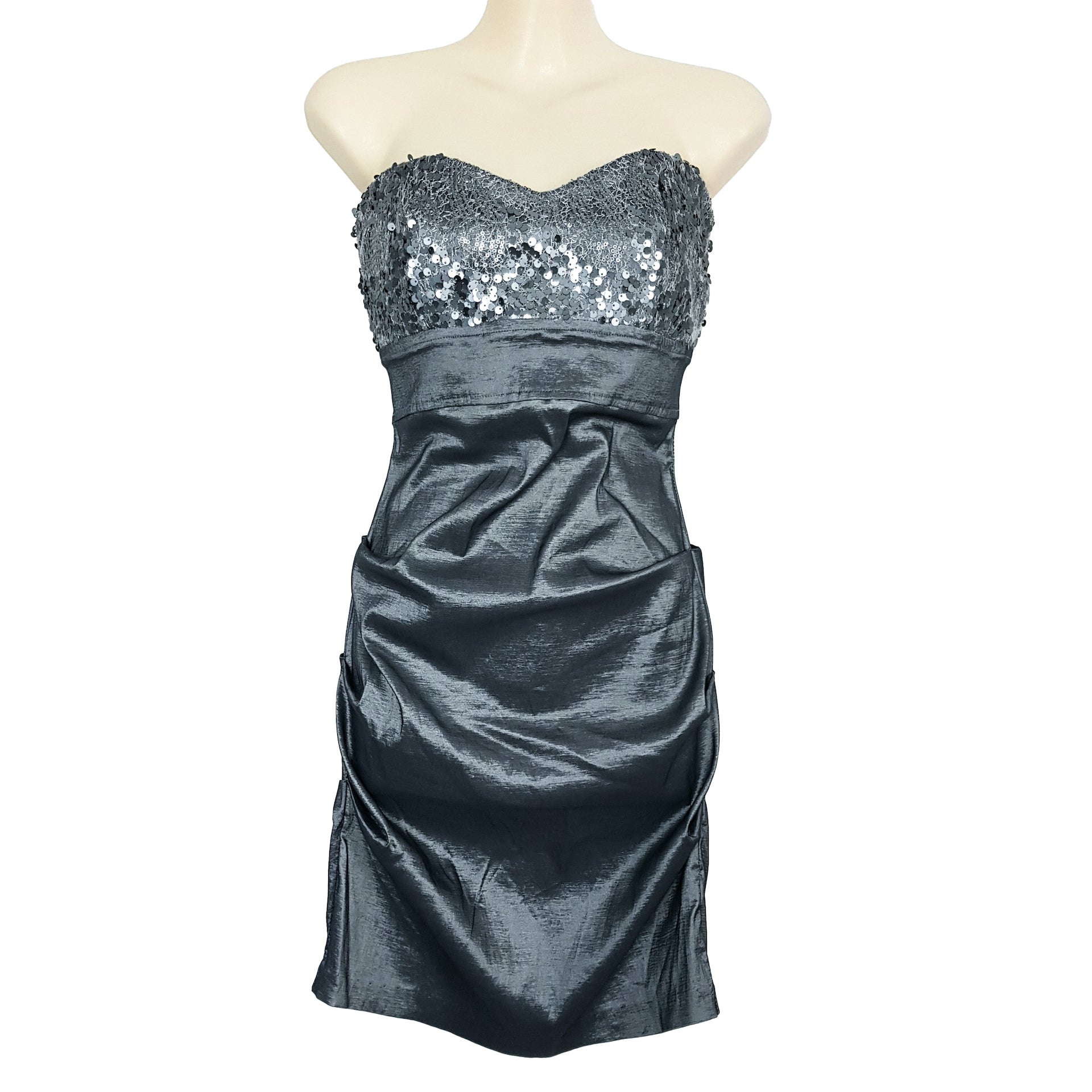 Arden B Grey Sequinned Sweetheart Strapless Dress Party Cocktail Wedding Size M