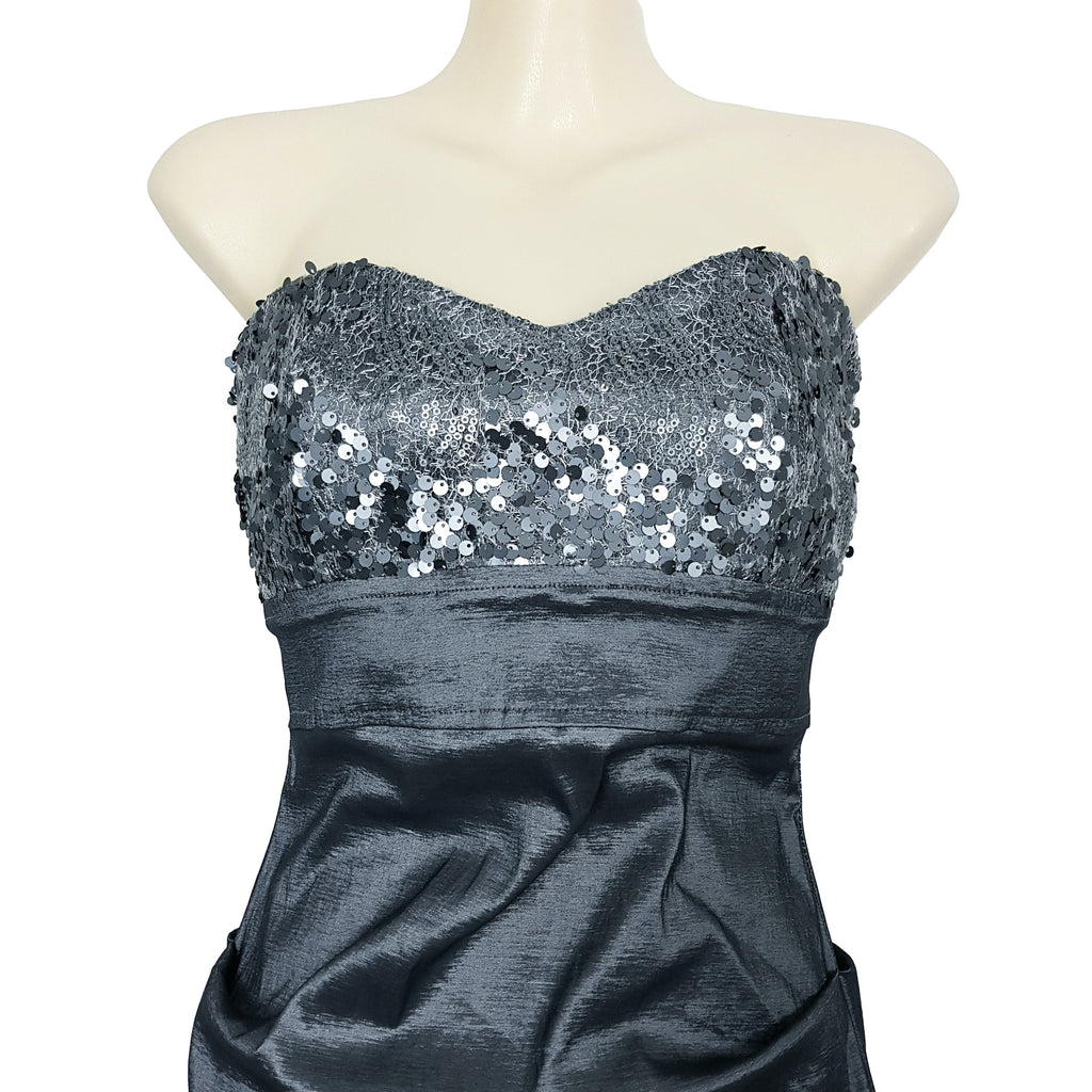 Arden B Grey Sequinned Sweetheart Strapless Dress Party Cocktail Wedding Size M