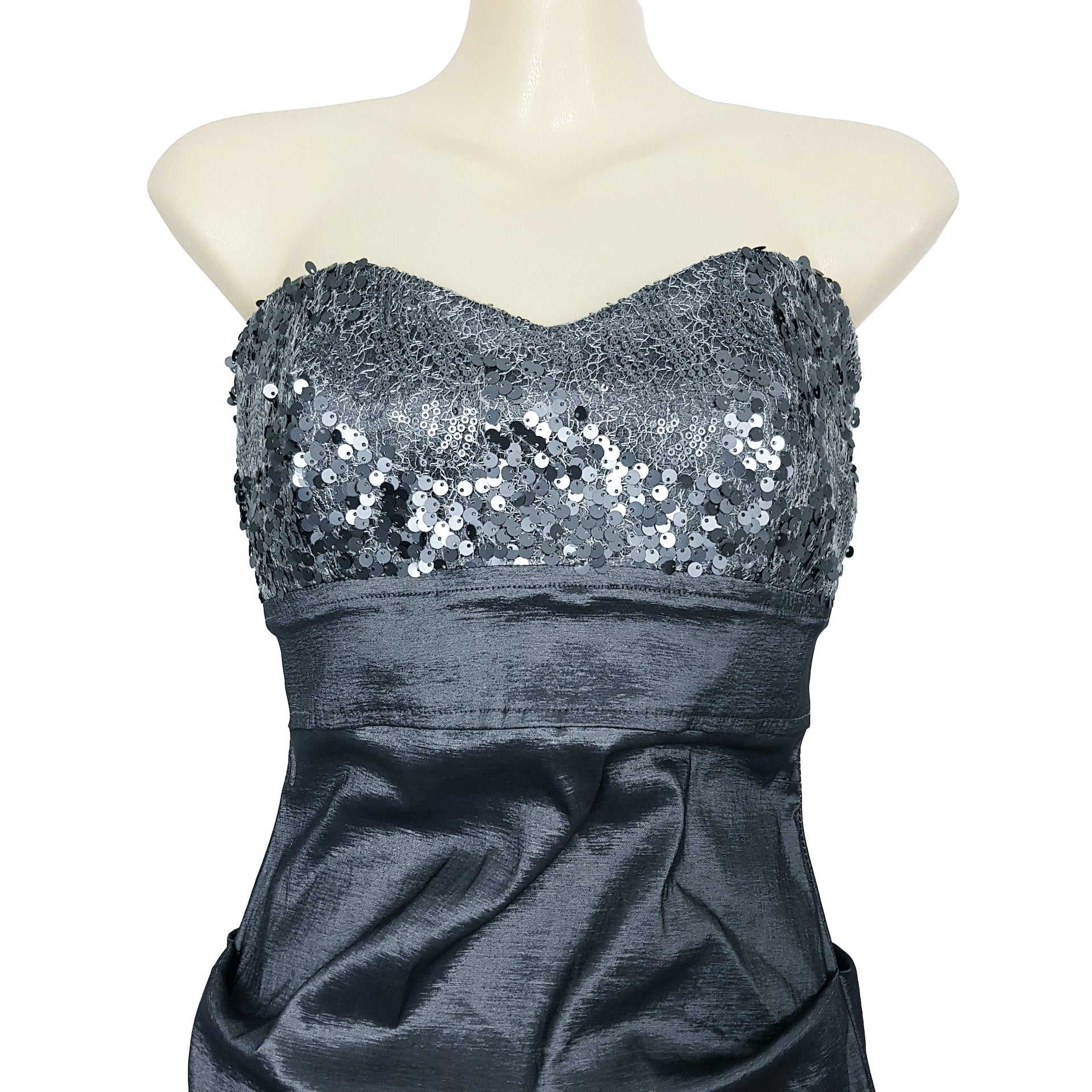 Arden B Grey Sequinned Sweetheart Strapless Dress Party Cocktail Wedding Size M