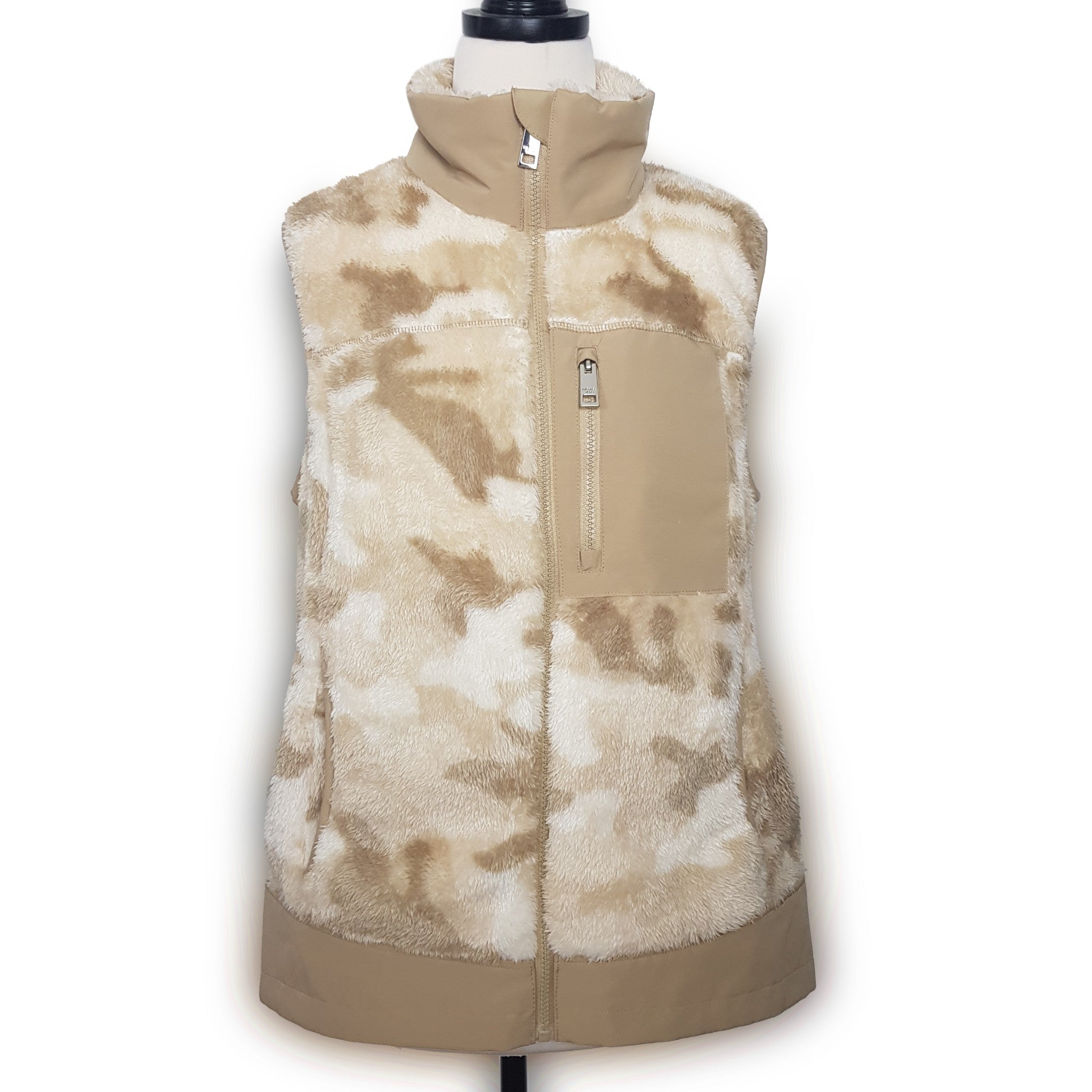 Michael Kors Women's Camouflage Vest Beige White Designer Fleece Outerwear NEW