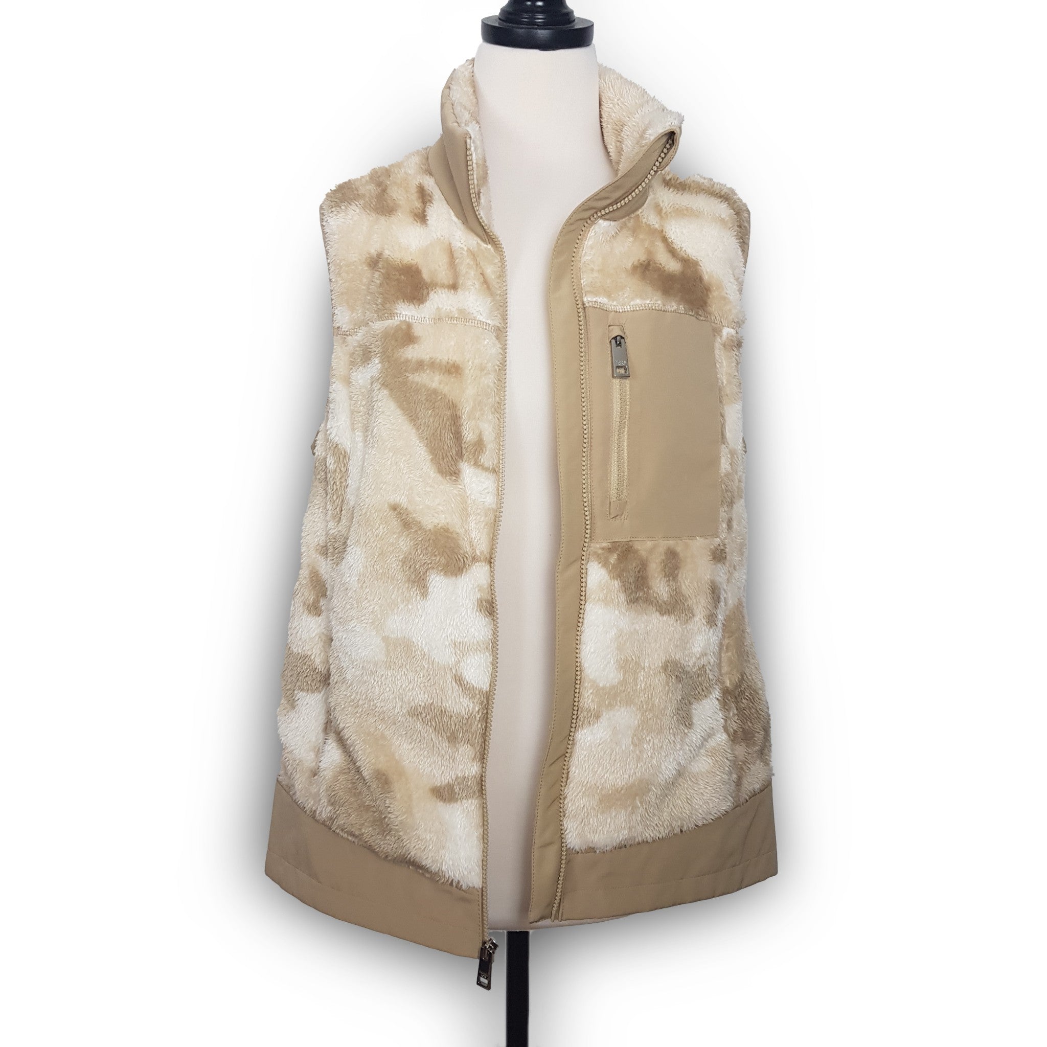 Michael Kors Women's Camouflage Vest Beige White Designer Fleece Outerwear NEW