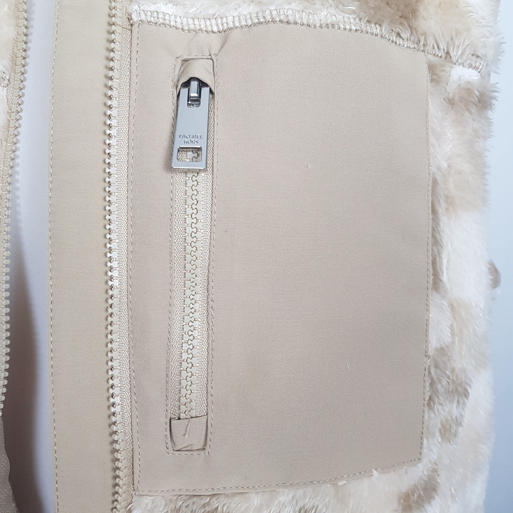 Michael Kors Women's Camouflage Vest Beige White Designer Fleece Outerwear NEW
