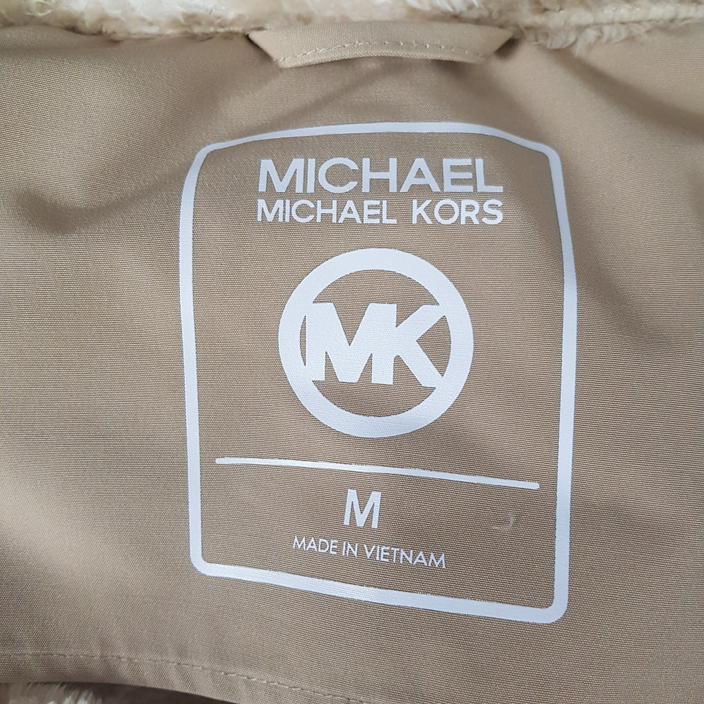 Michael Kors Women's Camouflage Vest Beige White Designer Fleece Outerwear NEW