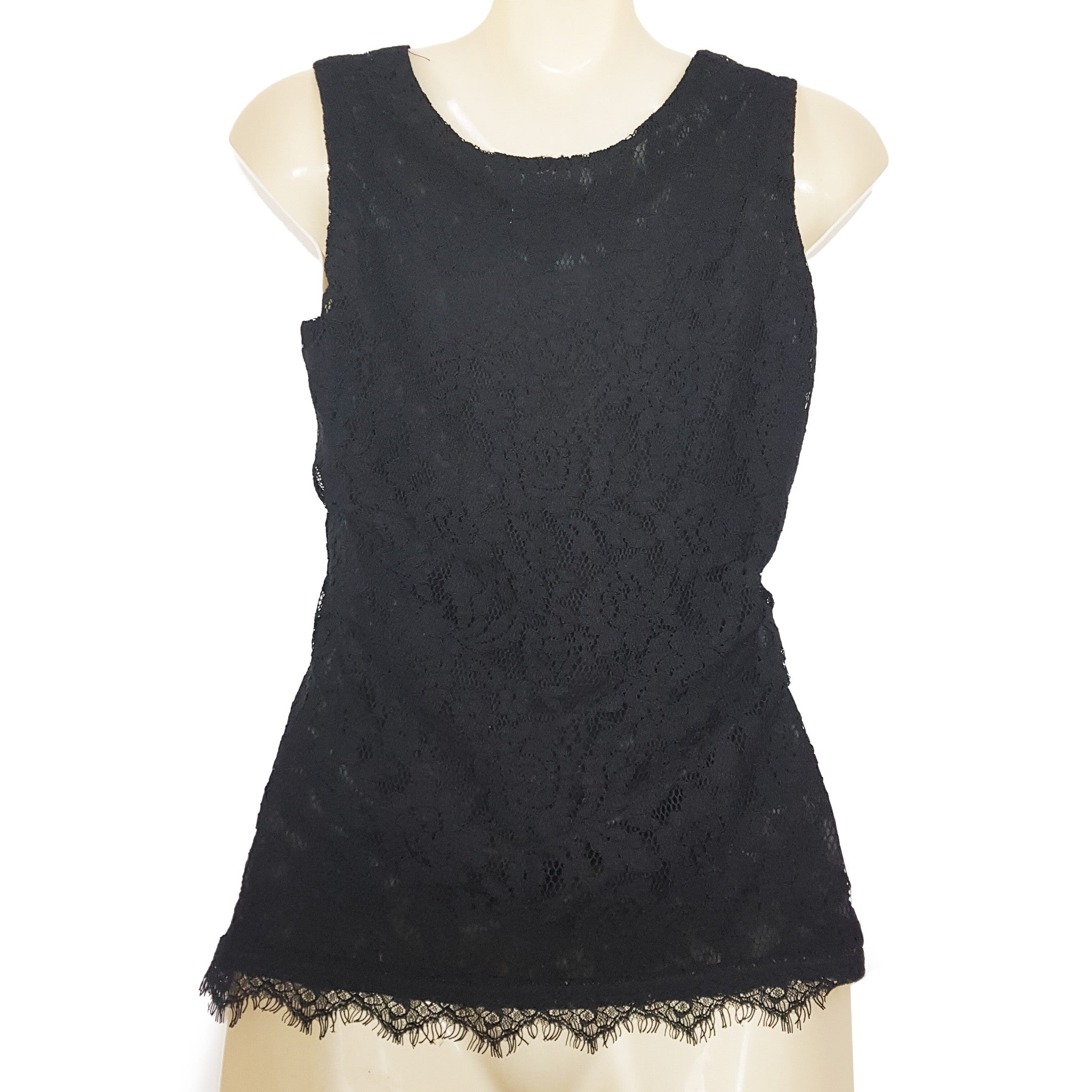 Forcast Black Lace Shiny Diamante Floral Sleeveless Blouse Top Size 4 XXS Petite