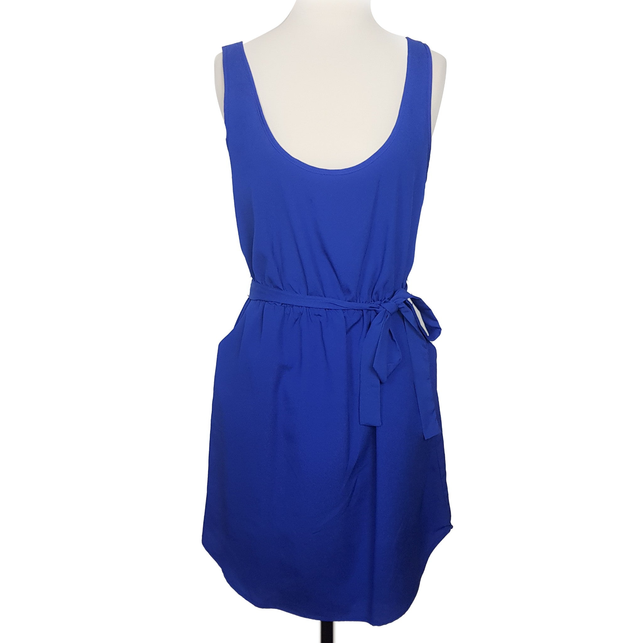 Ladakh Casual Blue Sleeveless Scoop Neck Elastic Waist Tie Dress Stretch Size 10