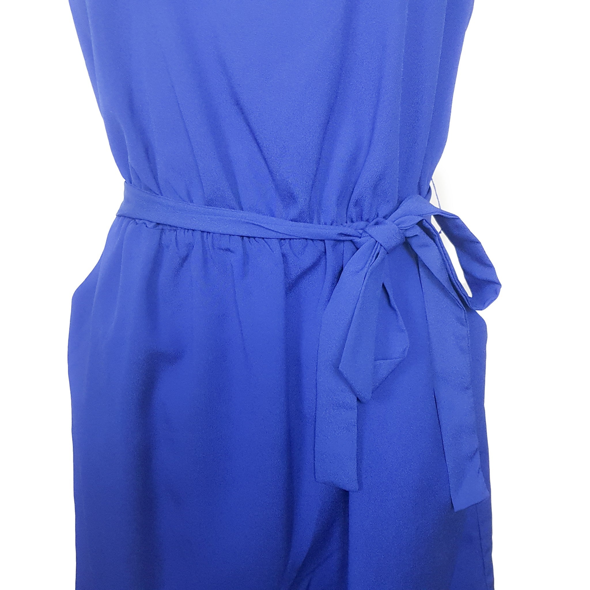 Ladakh Casual Blue Sleeveless Scoop Neck Elastic Waist Tie Dress Stretch Size 10