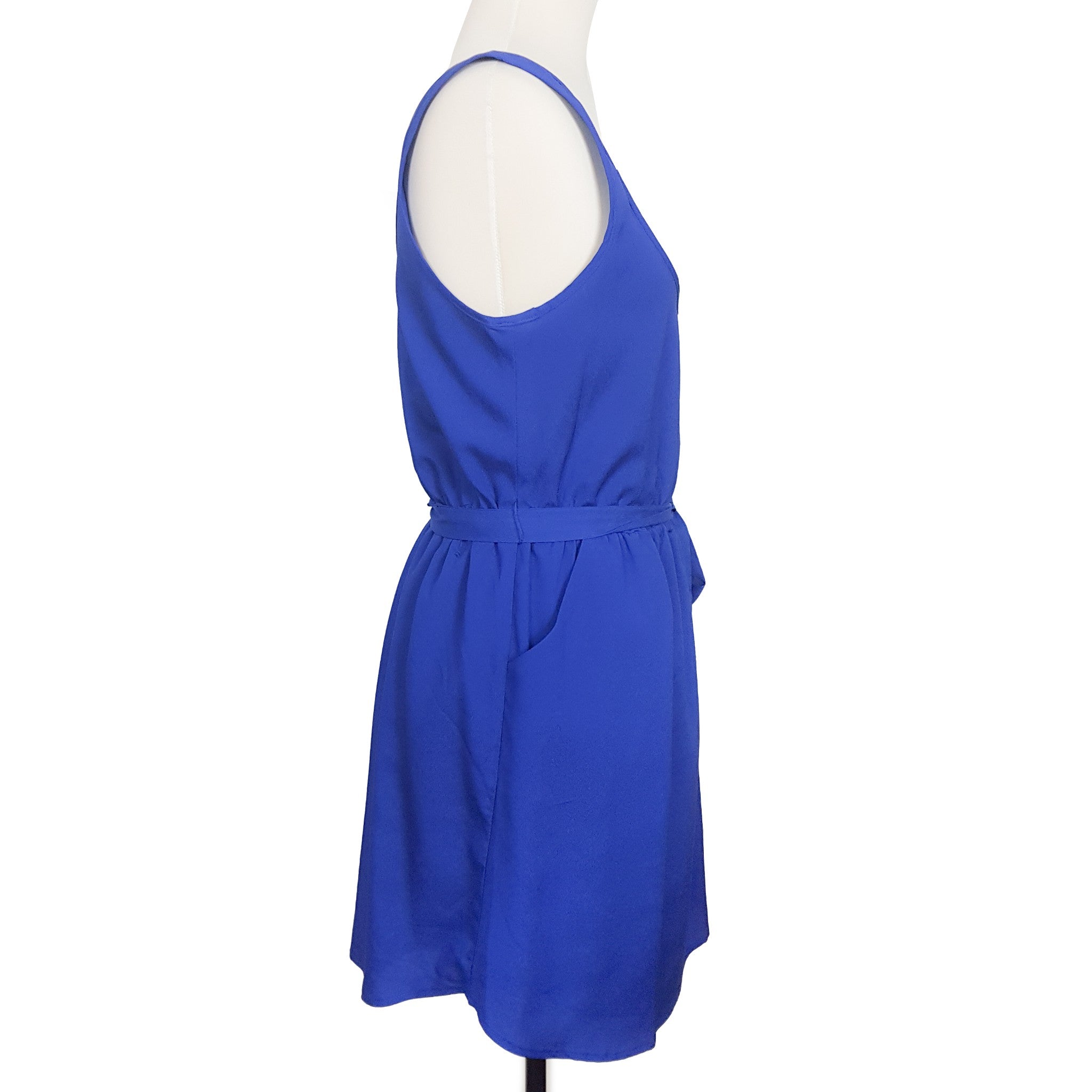 Ladakh Casual Blue Sleeveless Scoop Neck Elastic Waist Tie Dress Stretch Size 10