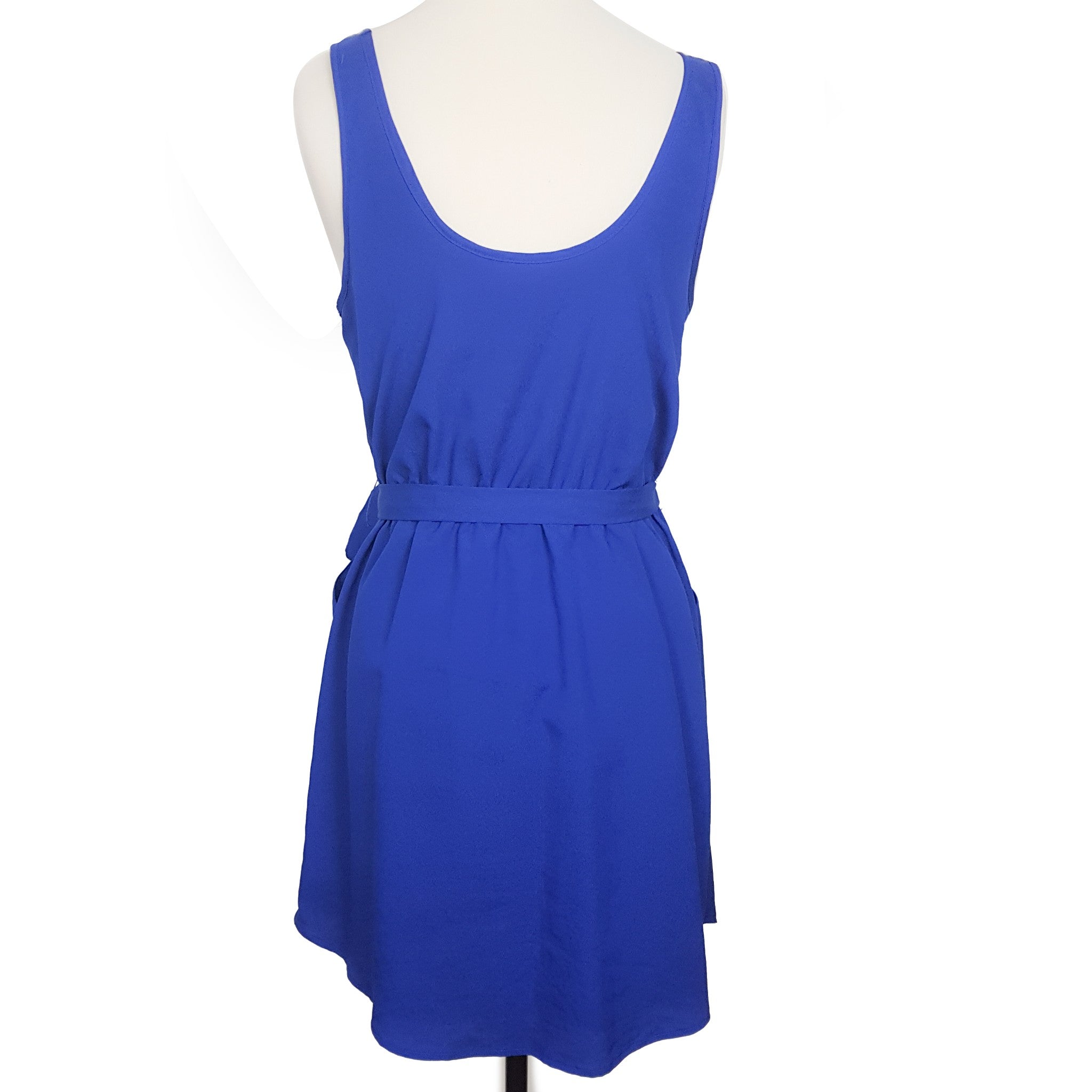 Ladakh Casual Blue Sleeveless Scoop Neck Elastic Waist Tie Dress Stretch Size 10