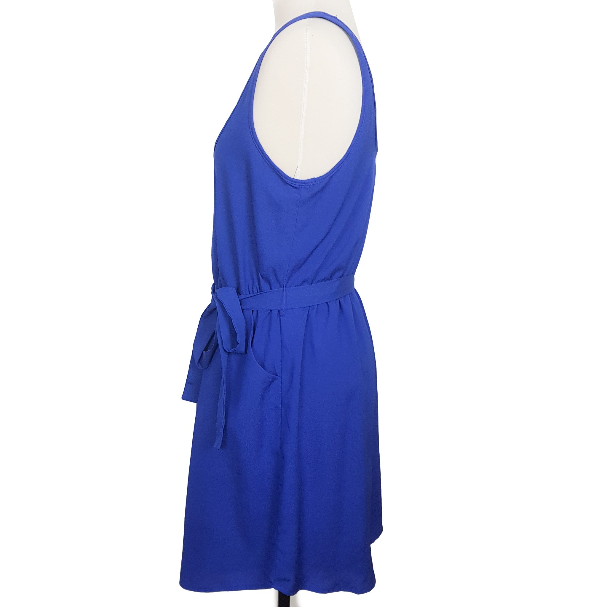 Ladakh Casual Blue Sleeveless Scoop Neck Elastic Waist Tie Dress Stretch Size 10