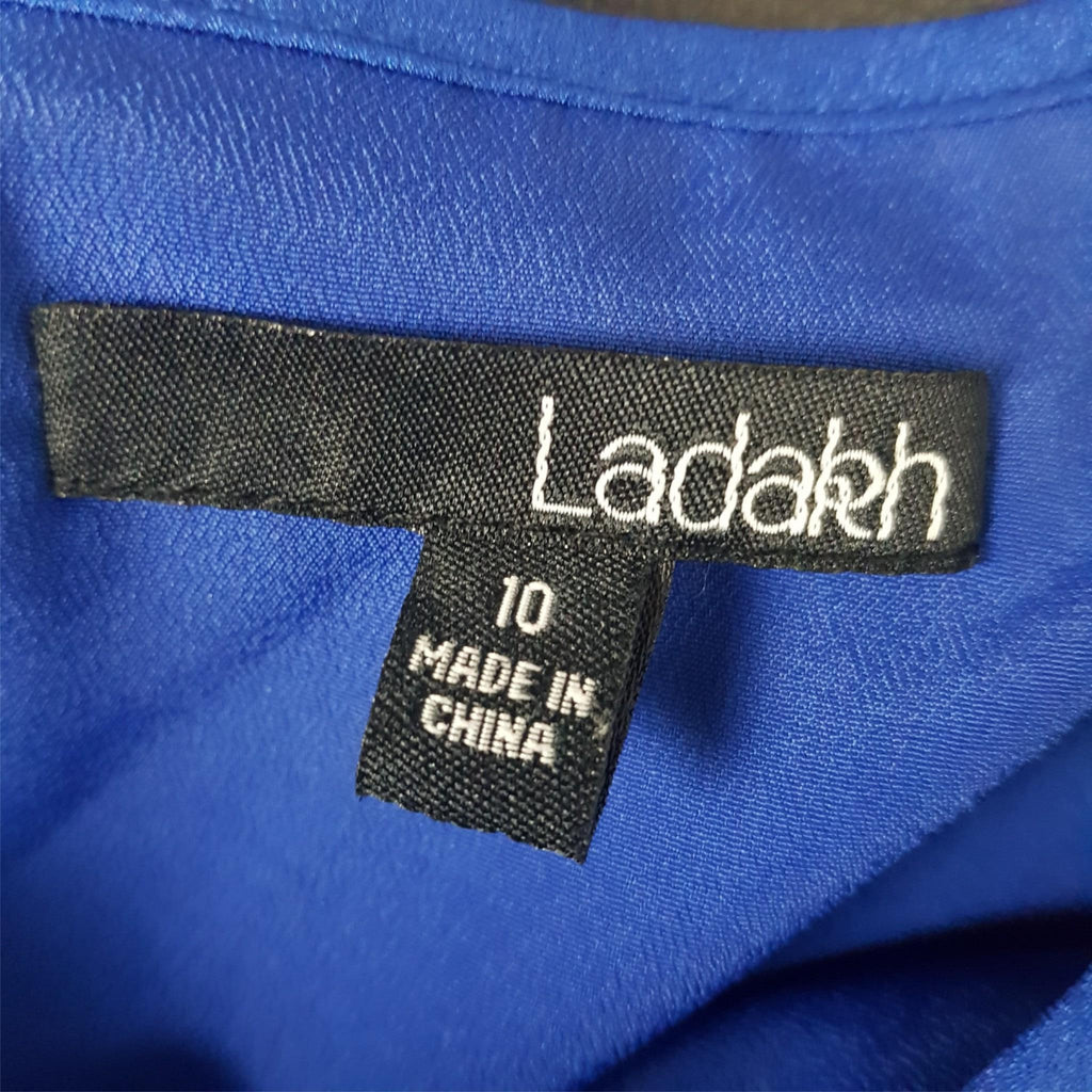 Ladakh Casual Blue Sleeveless Scoop Neck Elastic Waist Tie Dress Stretch Size 10